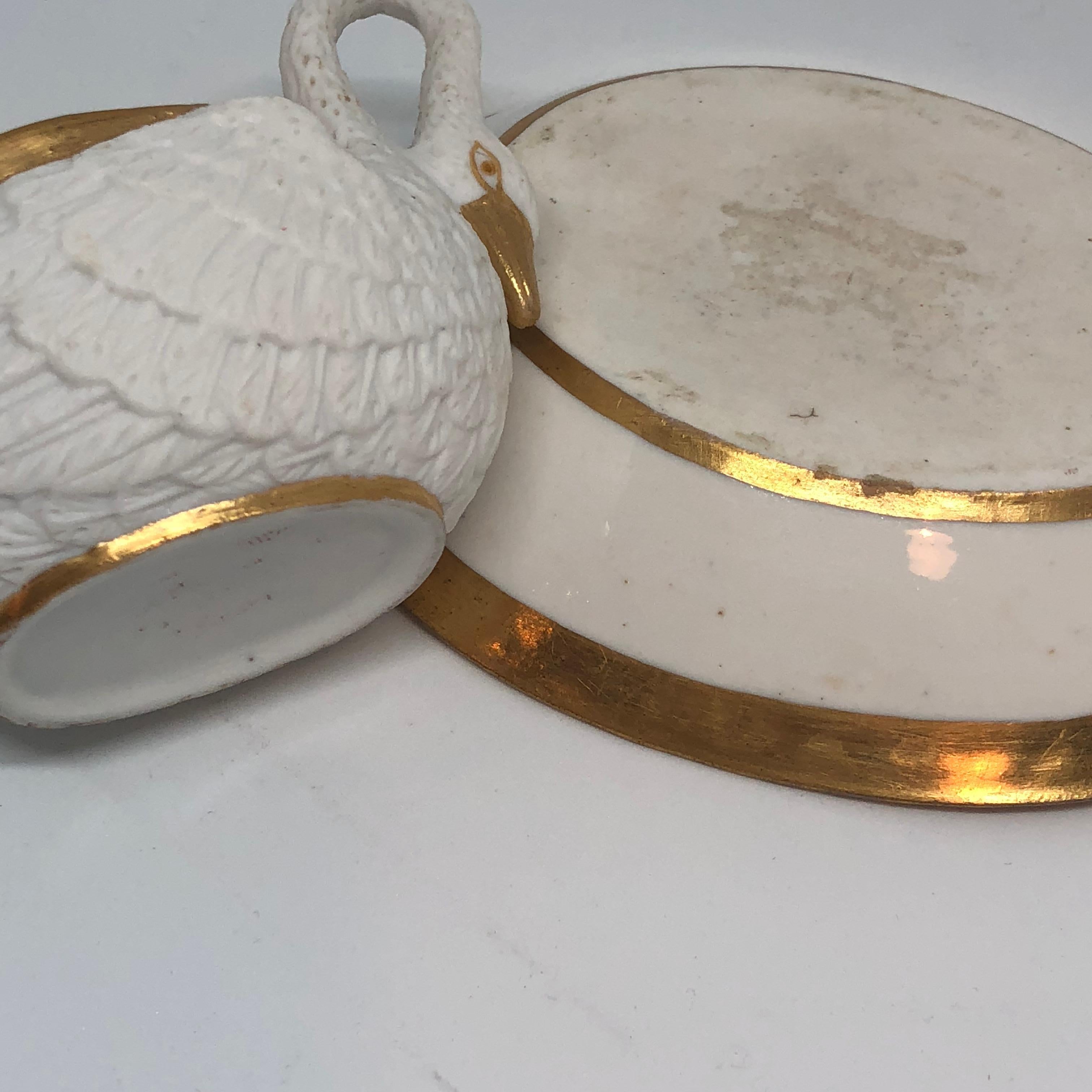 Two Pairs of Period Empire Bisque Porcelain And Gilt Swan Cups 9