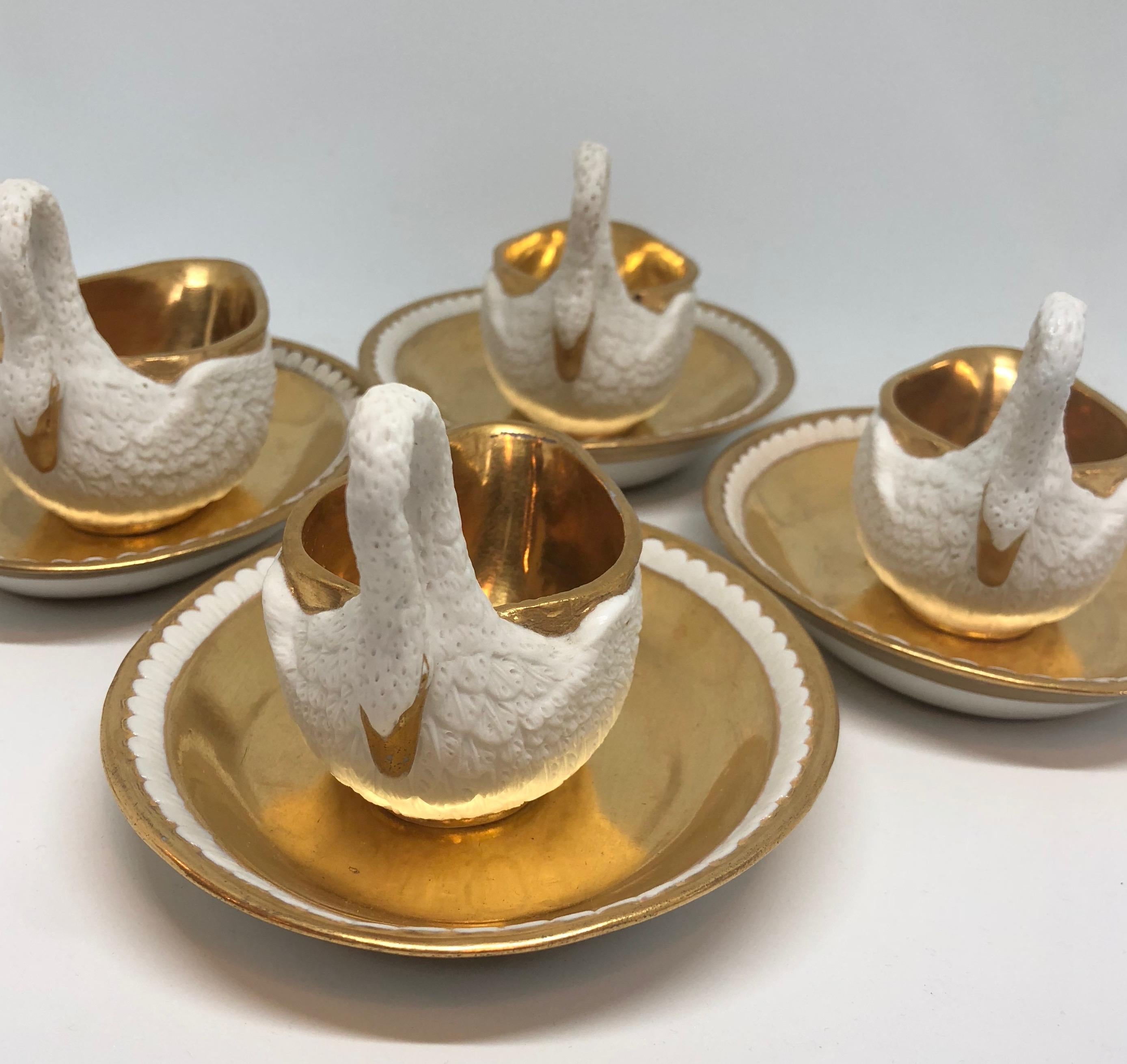 Two Pairs of Period Empire Bisque Porcelain And Gilt Swan Cups In Good Condition In Haddonfield, NJ