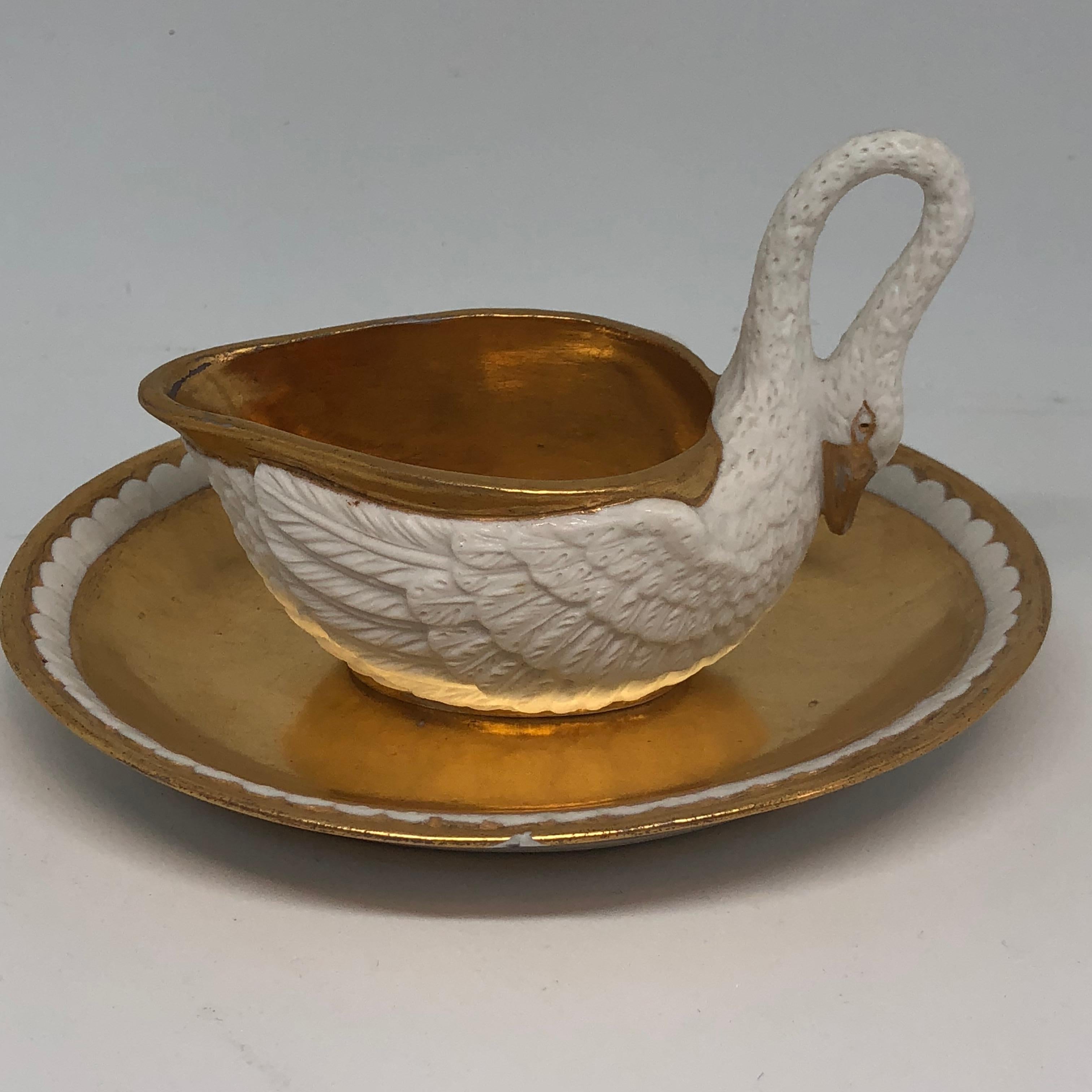 18th Century Two Pairs of Period Empire Bisque Porcelain And Gilt Swan Cups