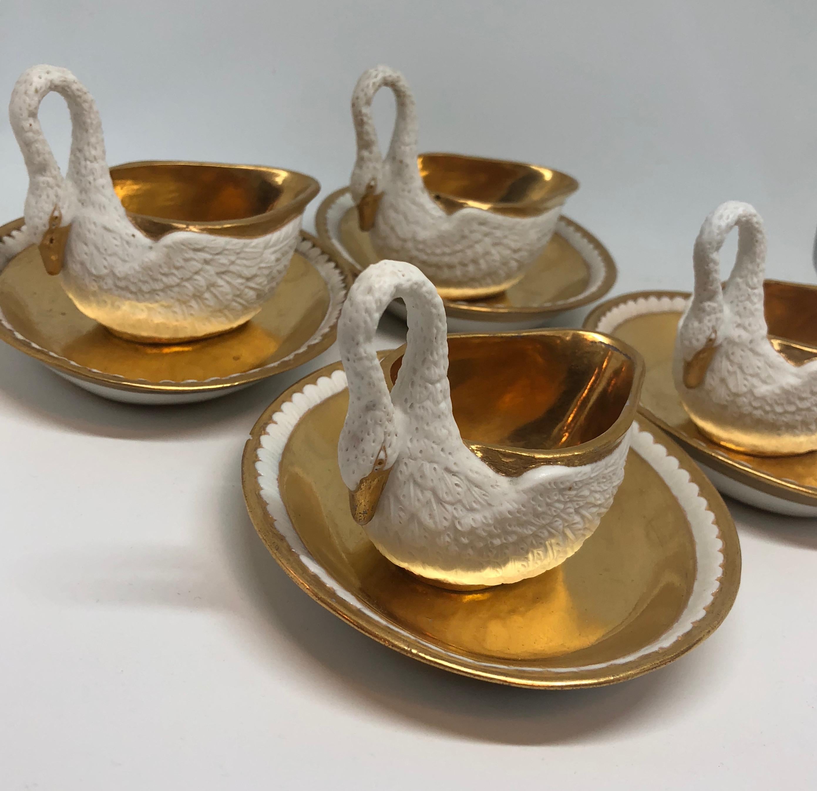 Two Pairs of Period Empire Bisque Porcelain And Gilt Swan Cups 1