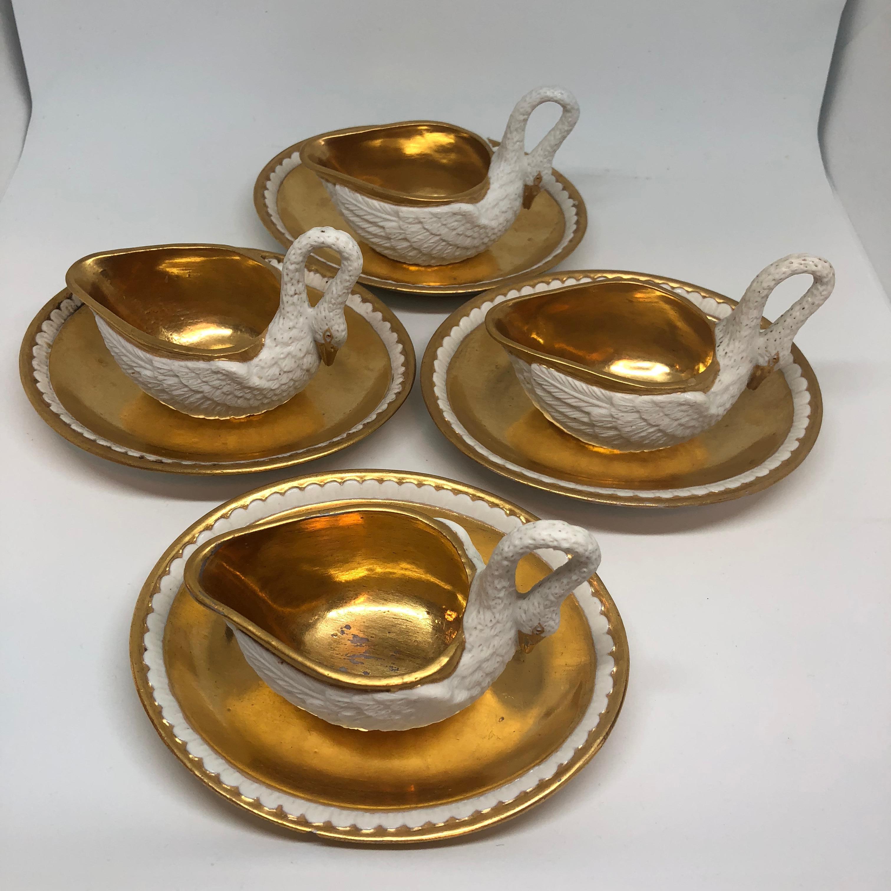 Two Pairs of Period Empire Bisque Porcelain And Gilt Swan Cups 2