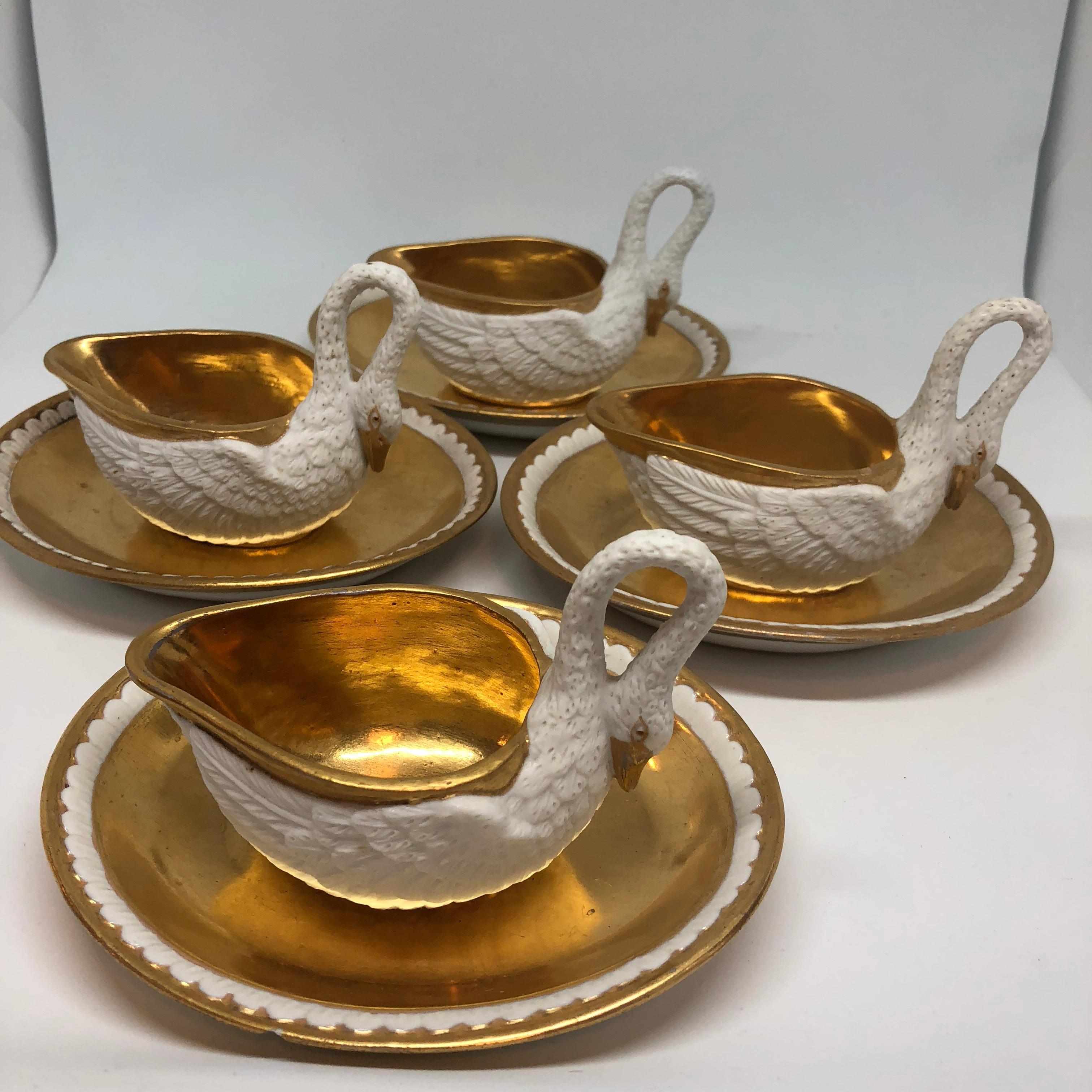Two Pairs of Period Empire Bisque Porcelain And Gilt Swan Cups 3