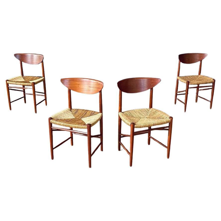 Set of 4 Peter Hvidt & Orla Mølgaard-Nielsen Teak & Rush Chord Dining Chairs
