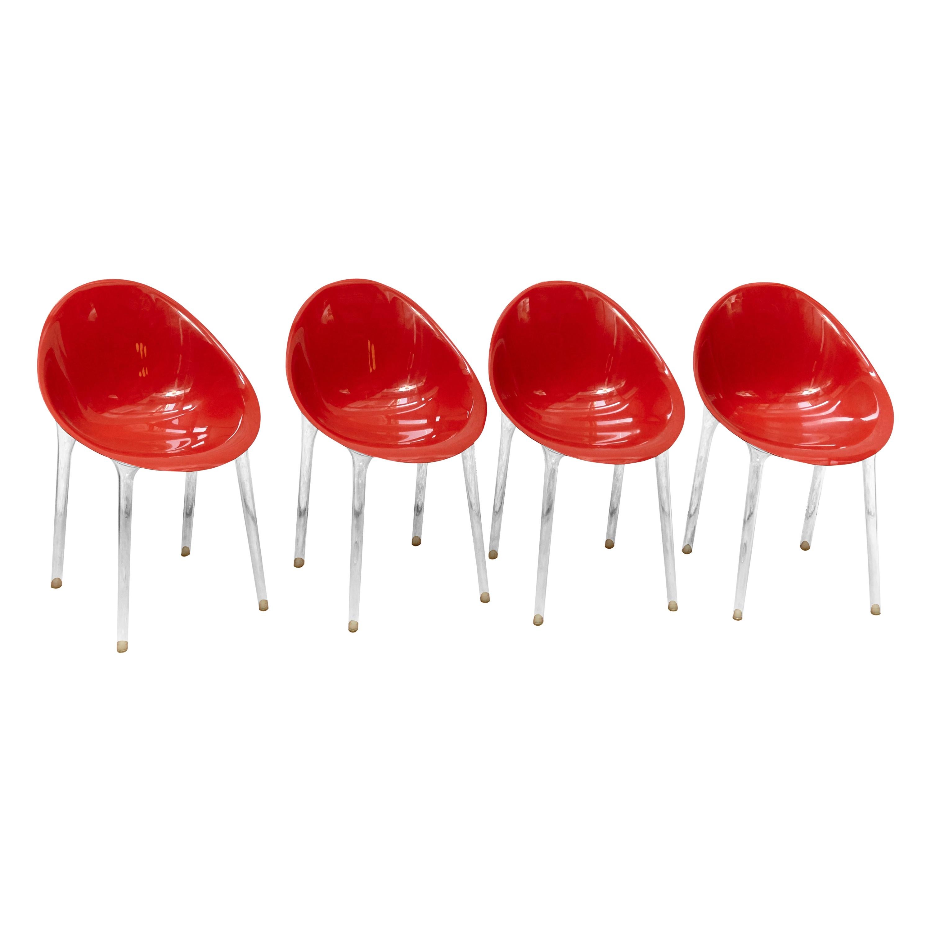 Set of 4 Philippe Starck Impossible Chair Red by Kartell, circa 2008