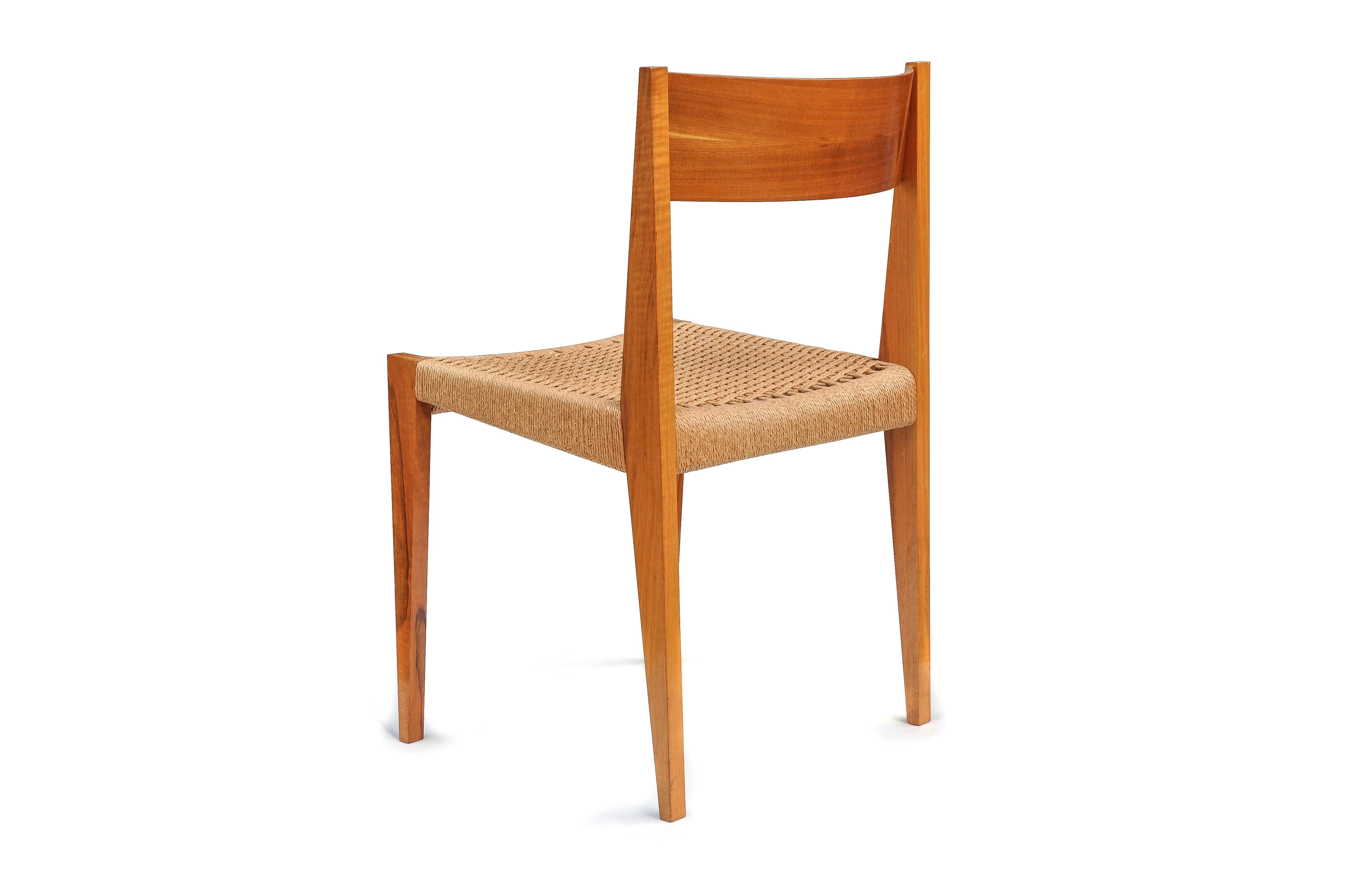 Set of 4 PIA Chairs from Poul Cadovius for Girsberger, Raffia, Walnut, 1960s For Sale 6