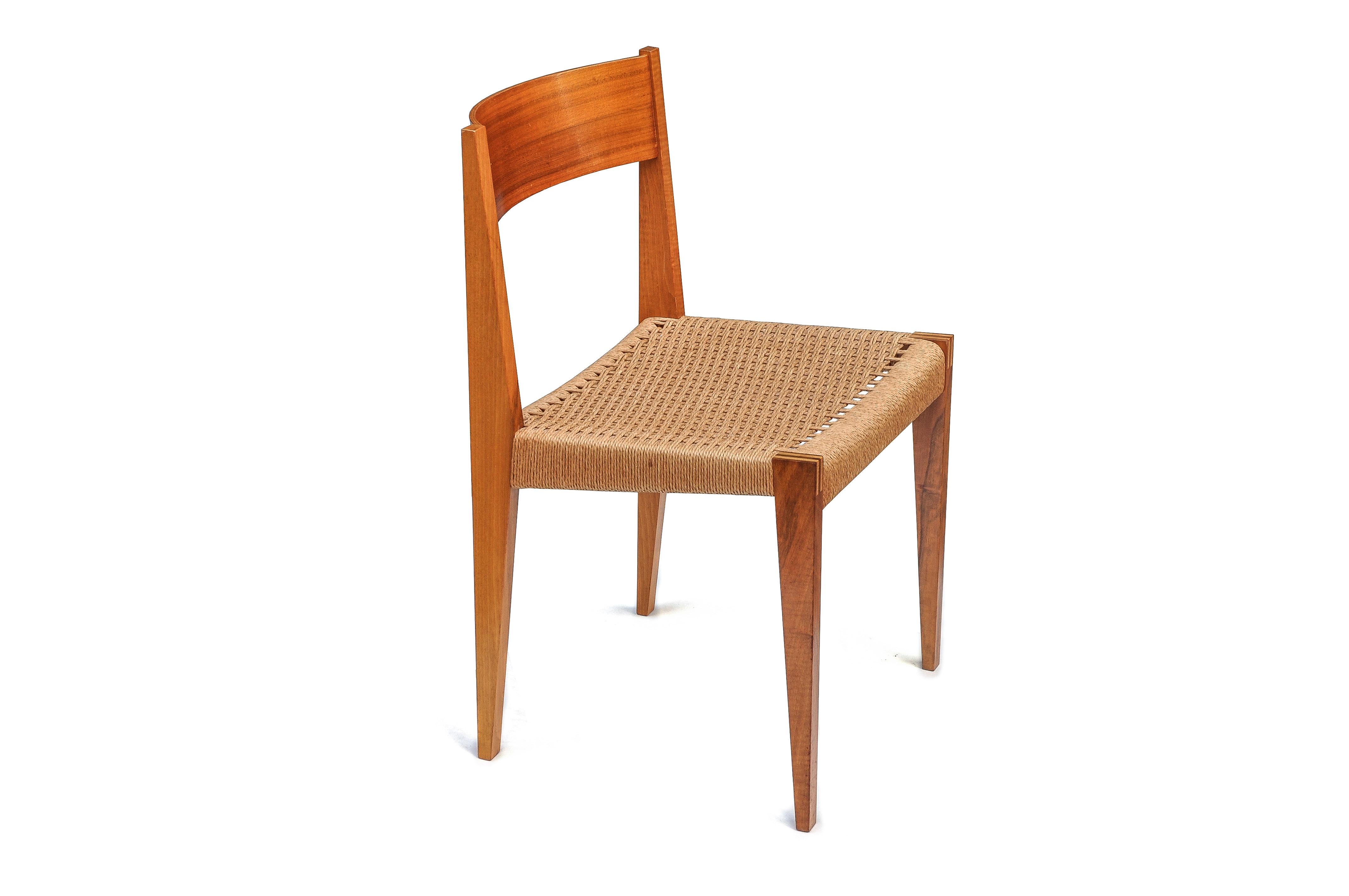 Set of 4 PIA Chairs from Poul Cadovius for Girsberger, Raffia, Walnut, 1960s For Sale 7