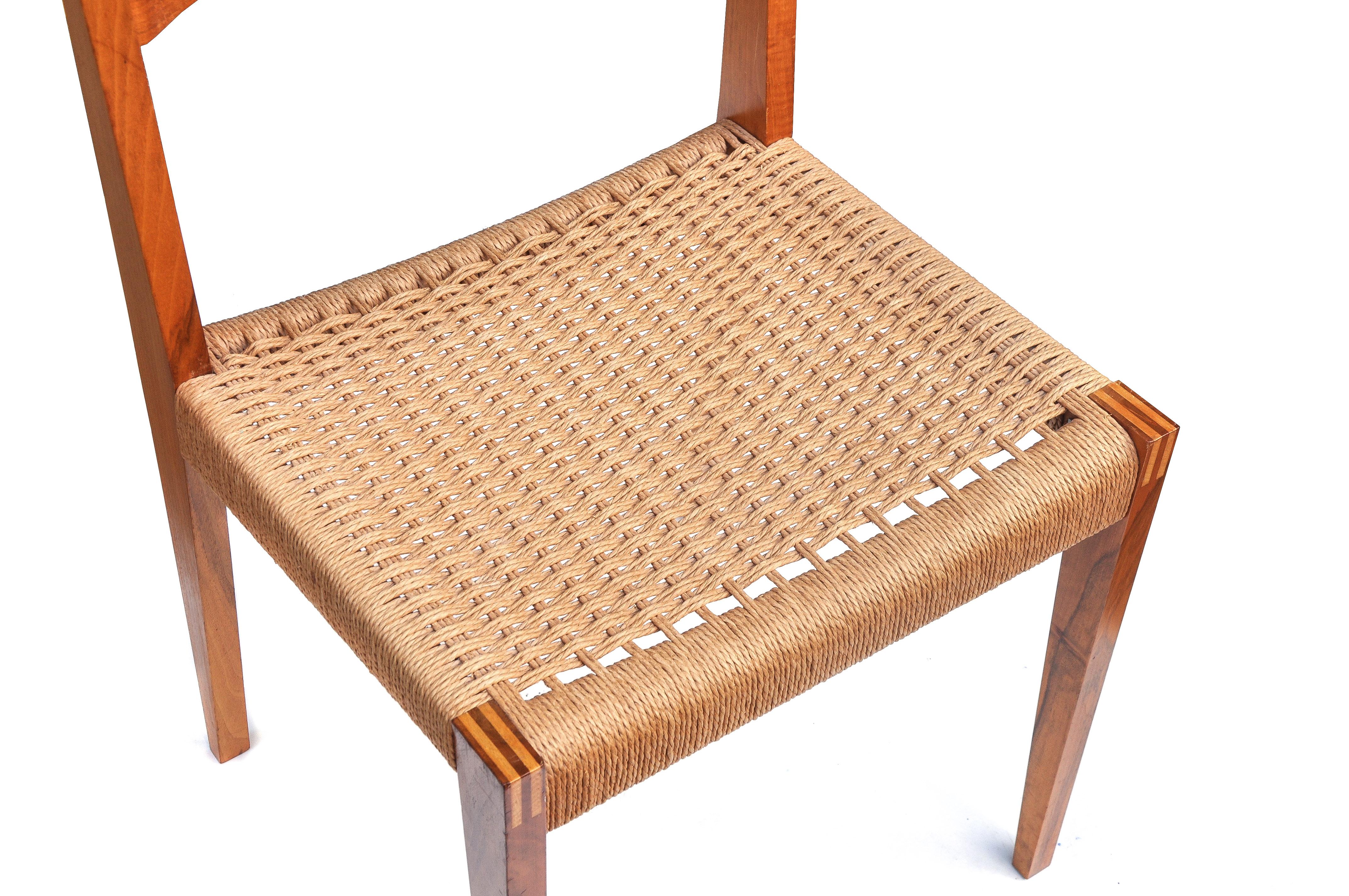 Mid-Century Modern Set of 4 PIA Chairs from Poul Cadovius for Girsberger, Raffia, Walnut, 1960s For Sale