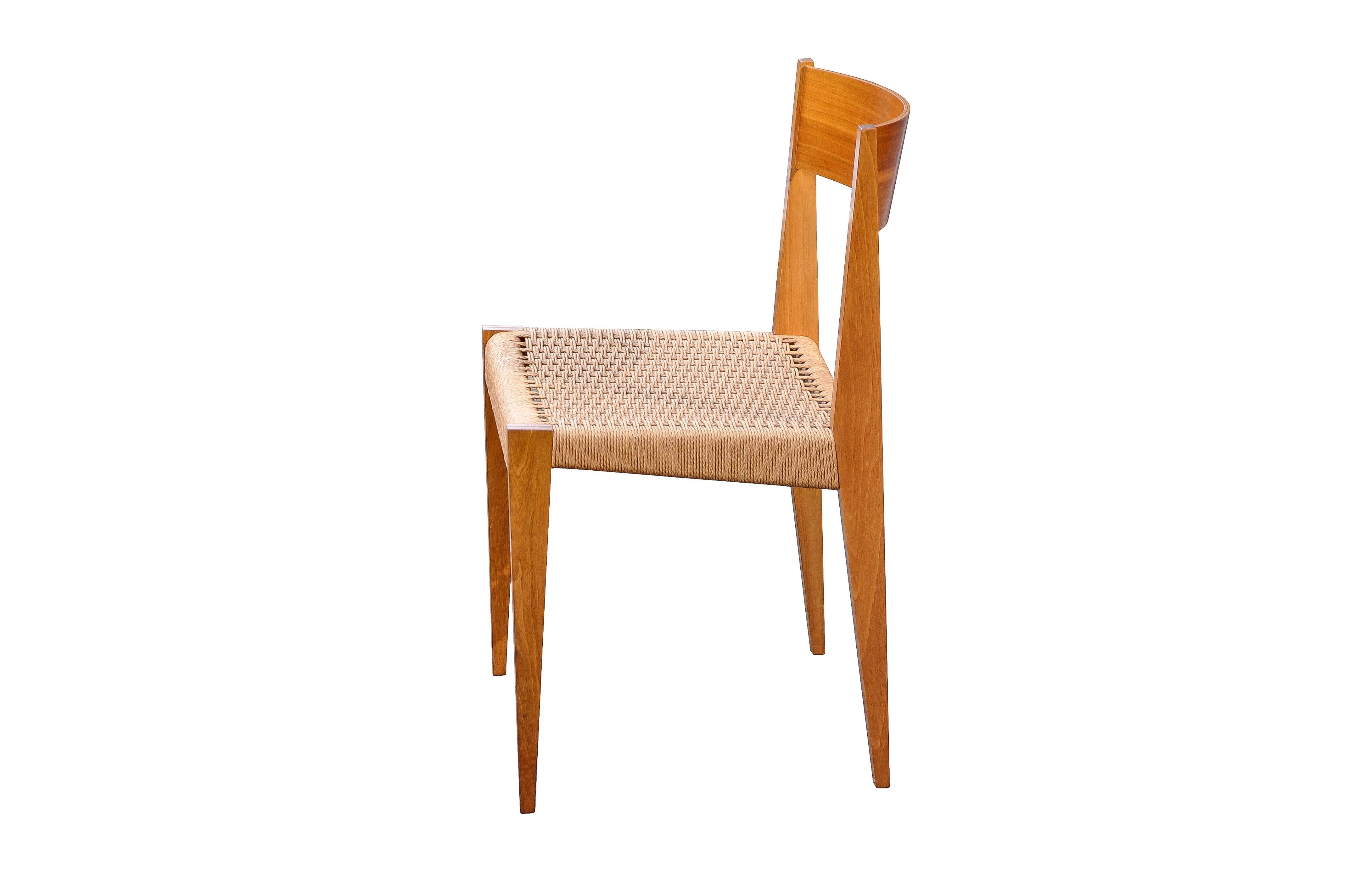 Danish Set of 4 PIA Chairs from Poul Cadovius for Girsberger, Raffia, Walnut, 1960s For Sale