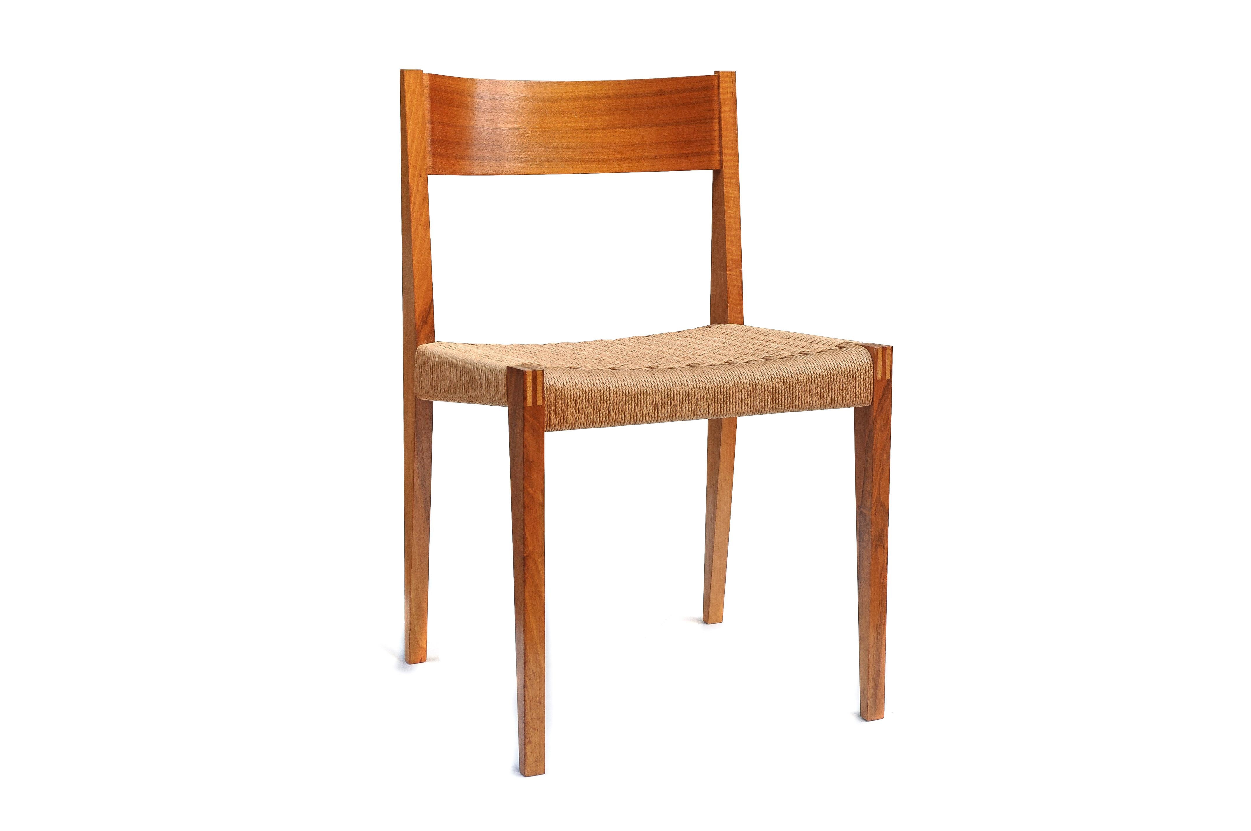 Mid-20th Century Set of 4 PIA Chairs from Poul Cadovius for Girsberger, Raffia, Walnut, 1960s For Sale