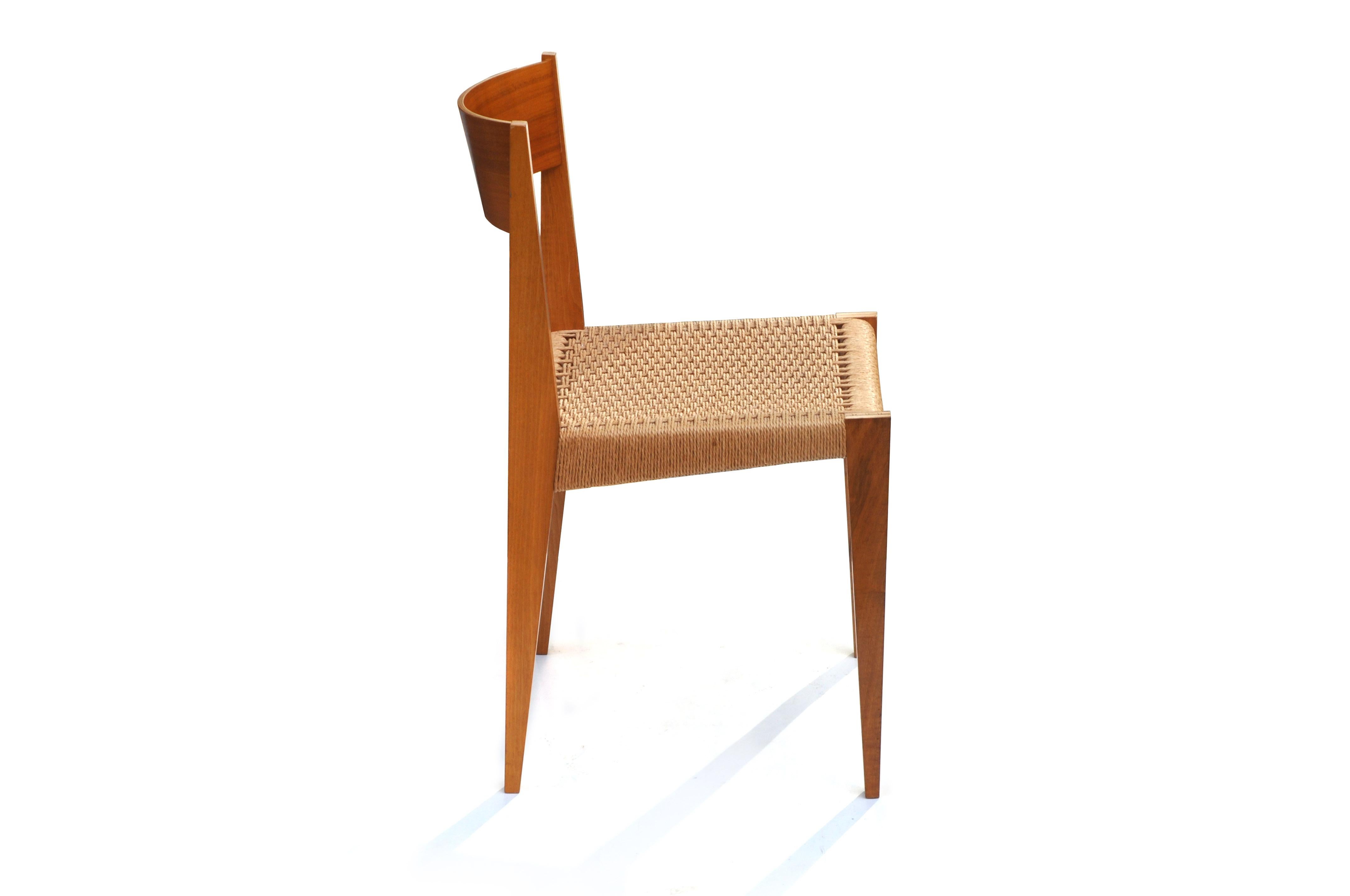 Set of 4 PIA Chairs from Poul Cadovius for Girsberger, Raffia, Walnut, 1960s For Sale 1