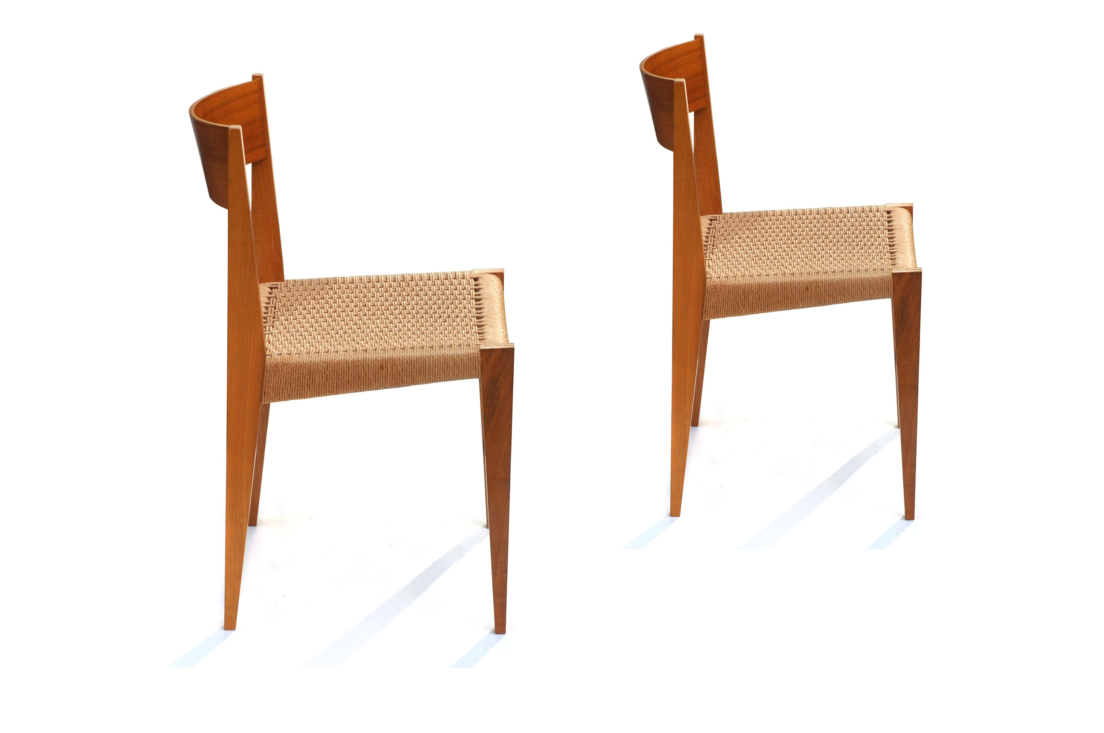 Set of 4 PIA Chairs from Poul Cadovius for Girsberger, Raffia, Walnut, 1960s For Sale 2
