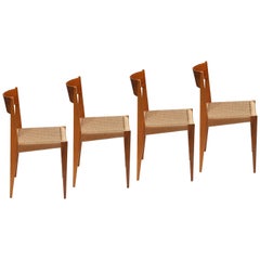 Set of 4 PIA Chairs from Poul Cadovius for Girsberger, Raffia, Walnut, 1960s