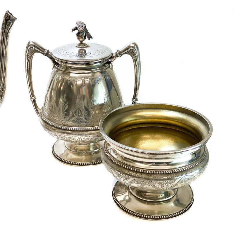 Set of 4 Piece Tea Serving Sterling Silver Whiting Manufacturing Co, circa 1880 In Good Condition In Gardena, CA