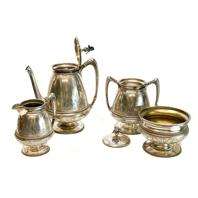 19th Century Set of 4 Piece Tea Serving Sterling Silver Whiting Manufacturing Co, circa 1880