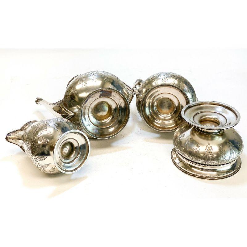 Set of 4 Piece Tea Serving Sterling Silver Whiting Manufacturing Co, circa 1880 3