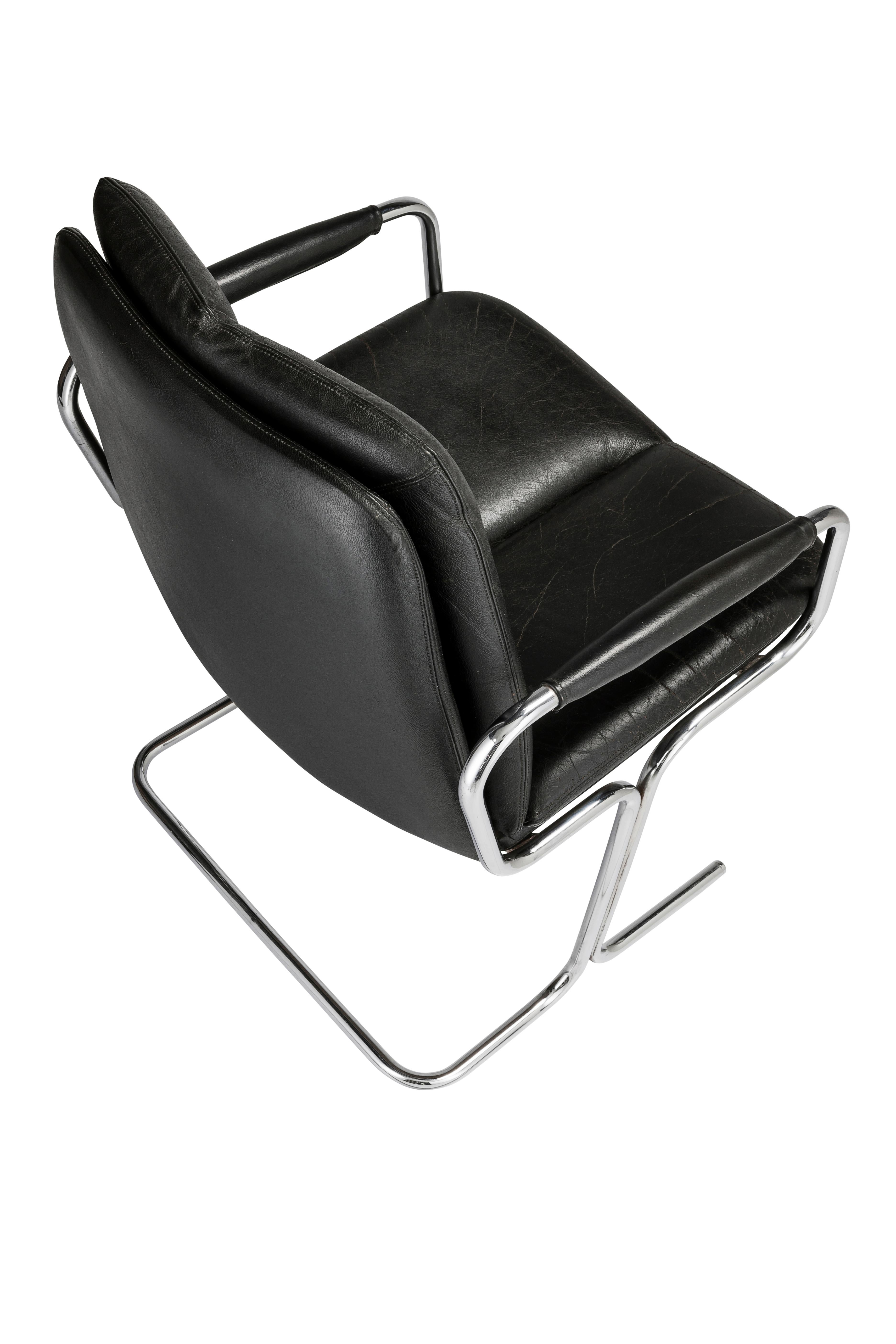 20th Century Set of 4 Pieff 'Eleganza' Chrome and Leather Chairs by Tim Bates for Pieff & Co. For Sale