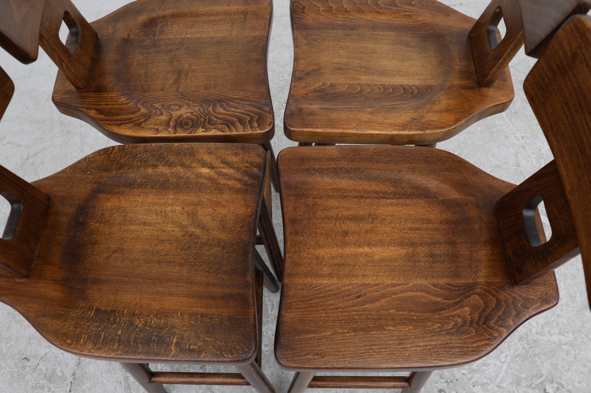 Set of 4 Pierre Chapo Inspired Bar Stools with Small Handle Cut-Out 11