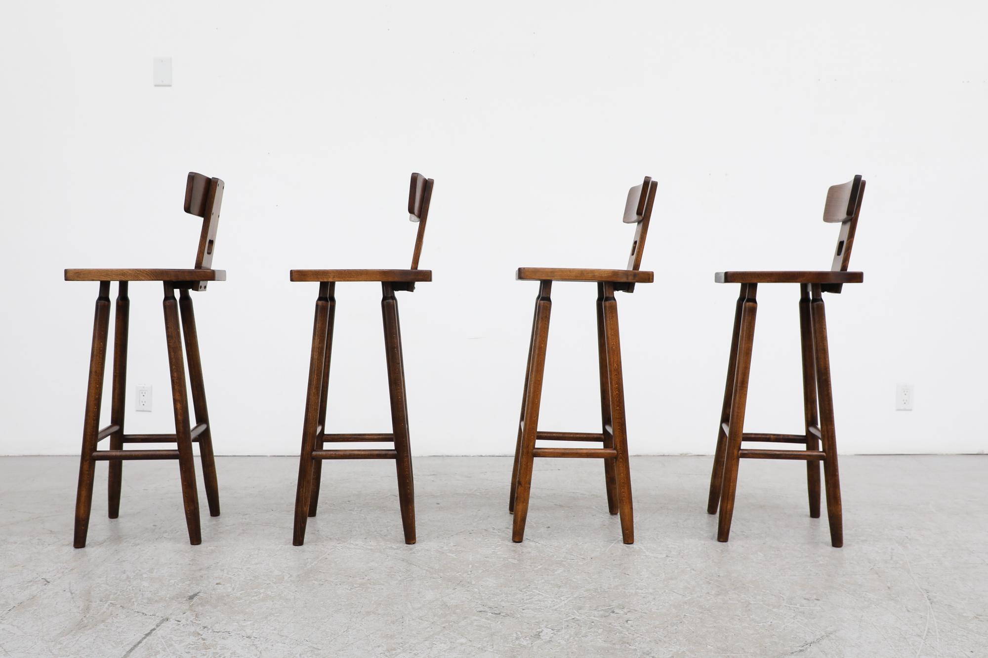 Belgian Set of 4 Pierre Chapo Inspired Bar Stools with Small Handle Cut-Out