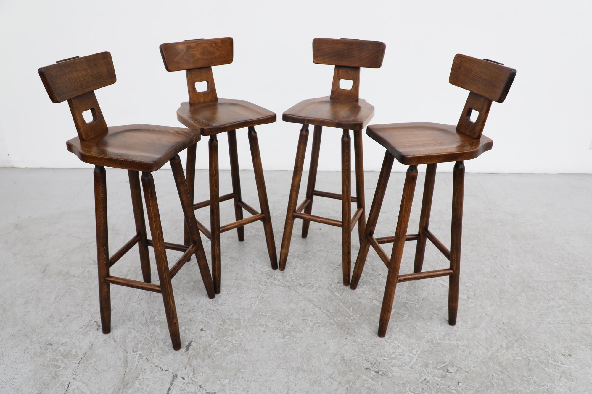 Set of 4 Pierre Chapo Inspired Bar Stools with Small Handle Cut-Out 1