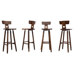 Set of 4 Pierre Chapo Inspired Bar Stools with Small Handle Cut-Out