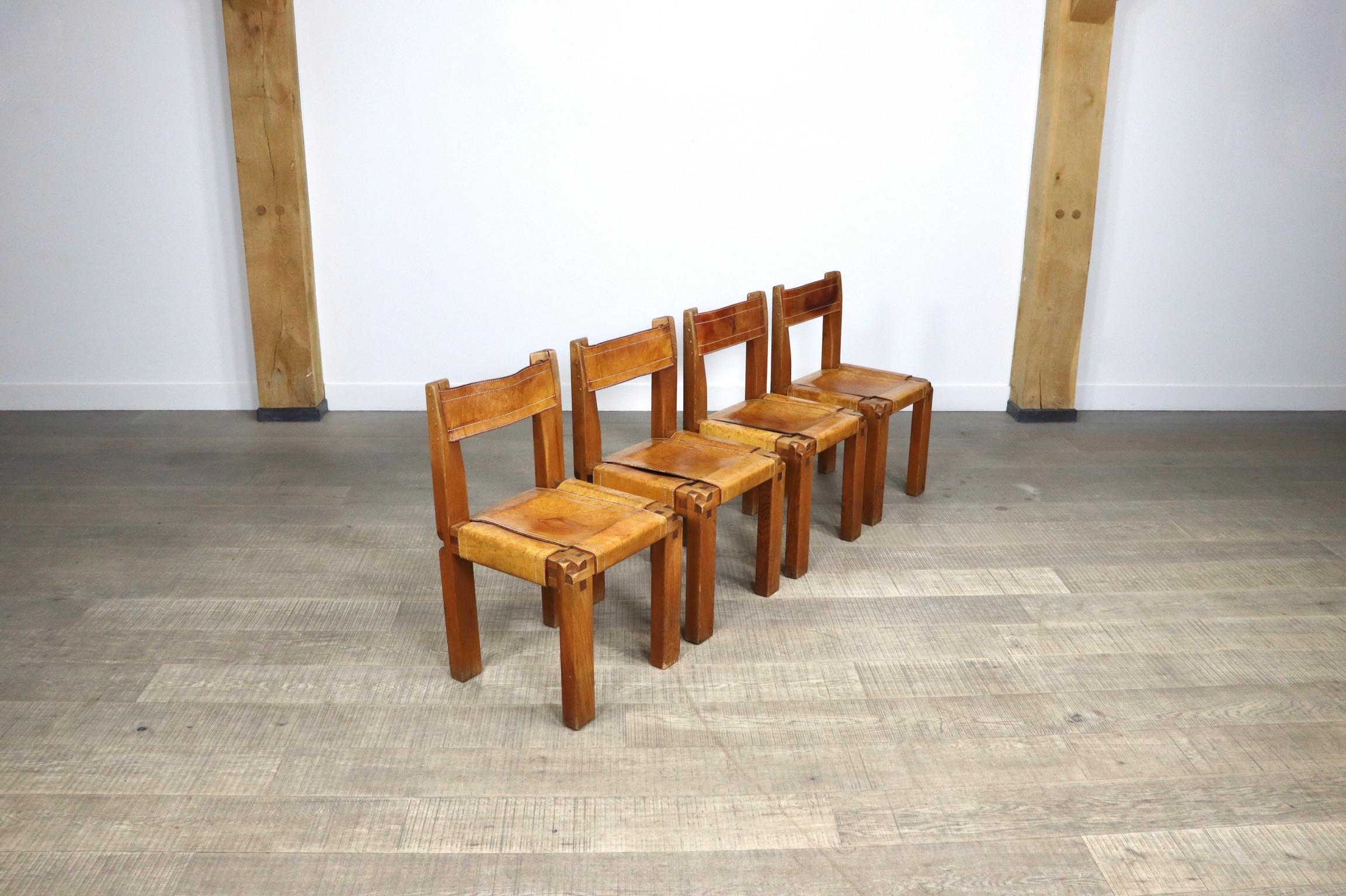 Set of 4 Pierre Chapo S11 Dining Chairs, France, 1960s 5