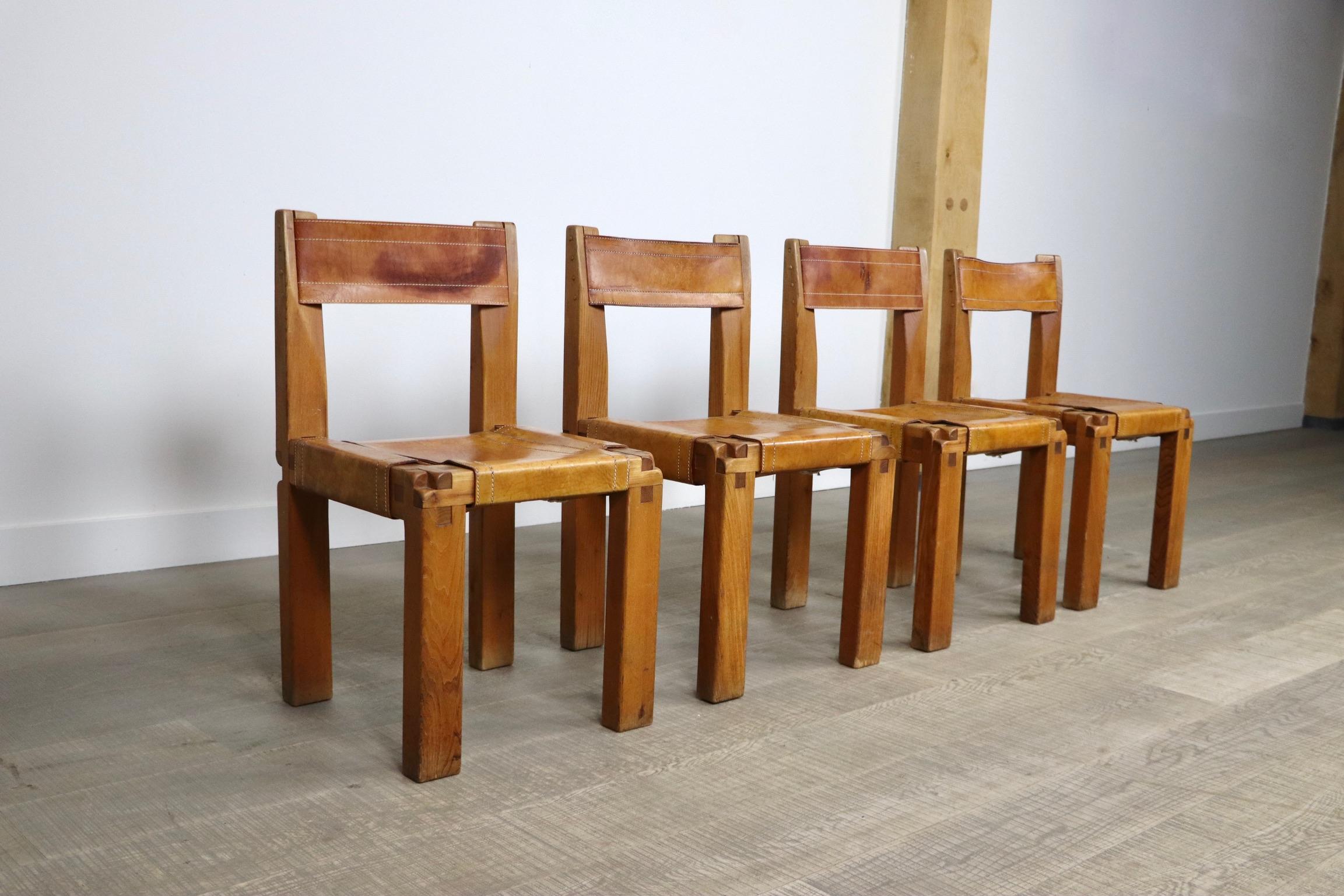 Set of 4 Pierre Chapo S11 Dining Chairs, France, 1960s 2