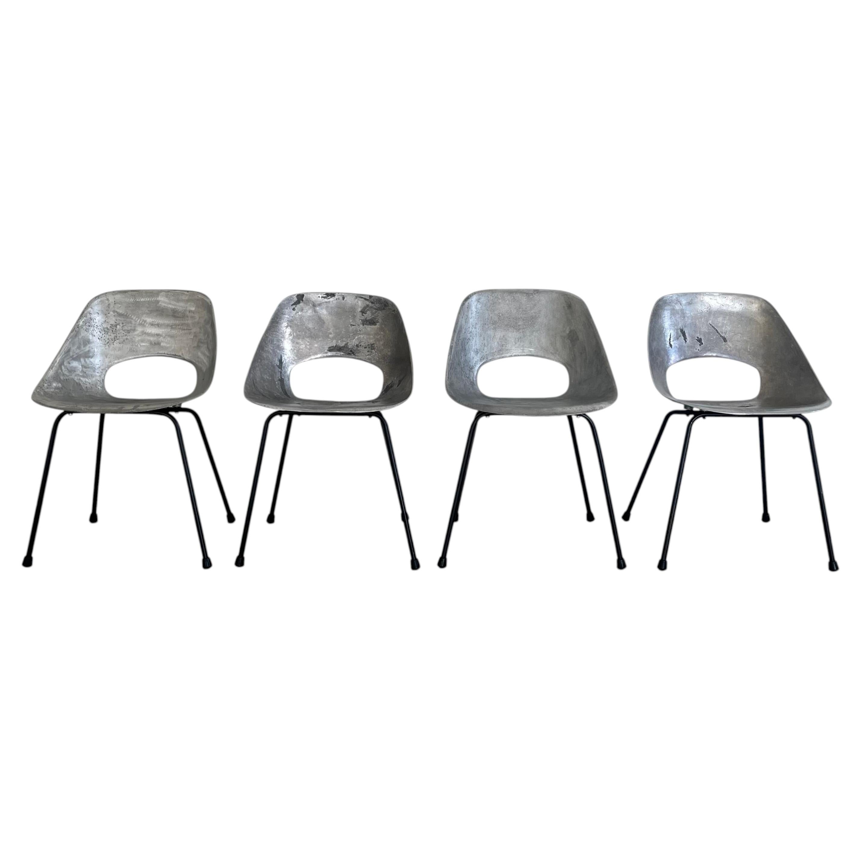 Set of 4 Pierre Guariche Aluminum Chairs, 1950s France For Sale