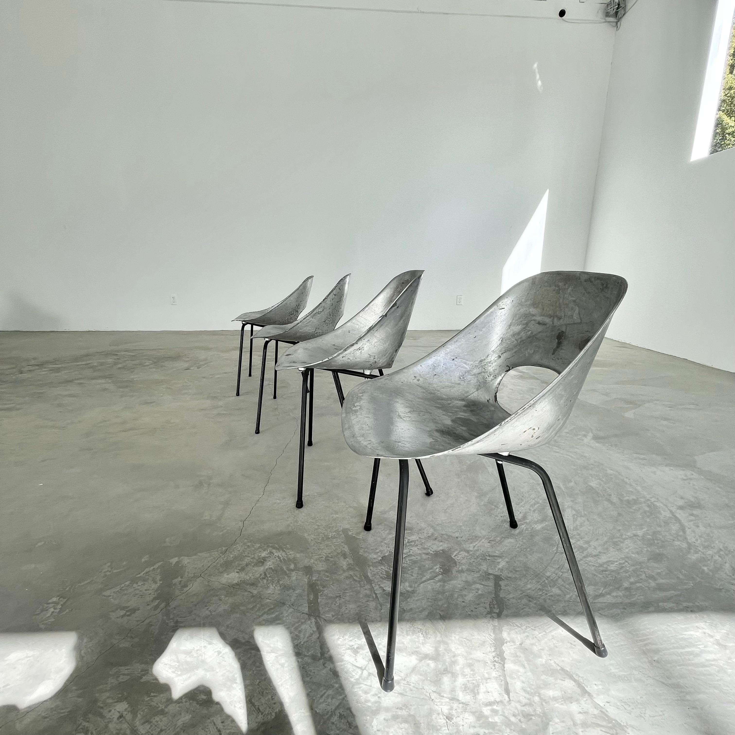 Mid-20th Century Set of 4 Pierre Guariche Aluminum Chairs For Sale