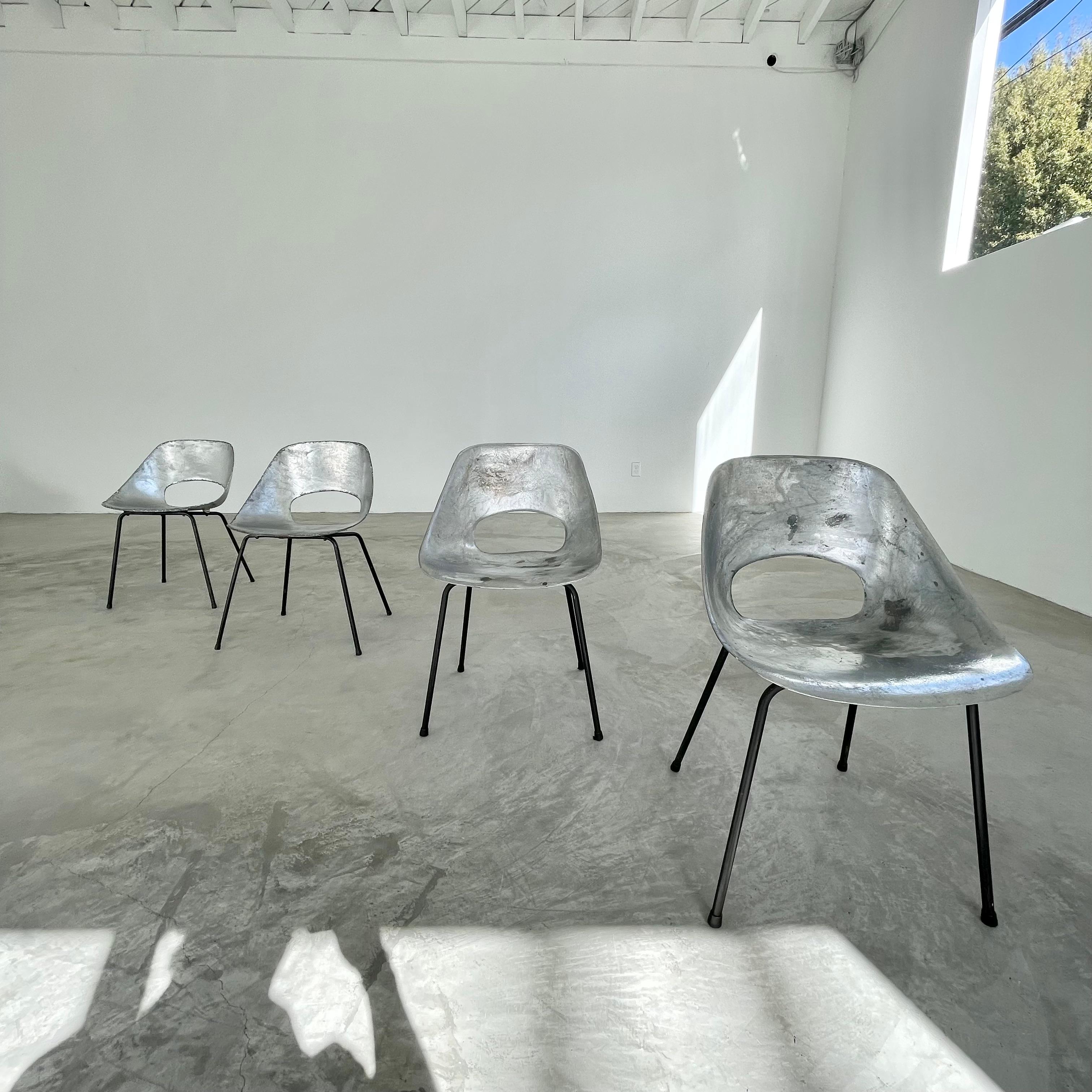 Set of 4 Pierre Guariche Aluminum Chairs For Sale 1