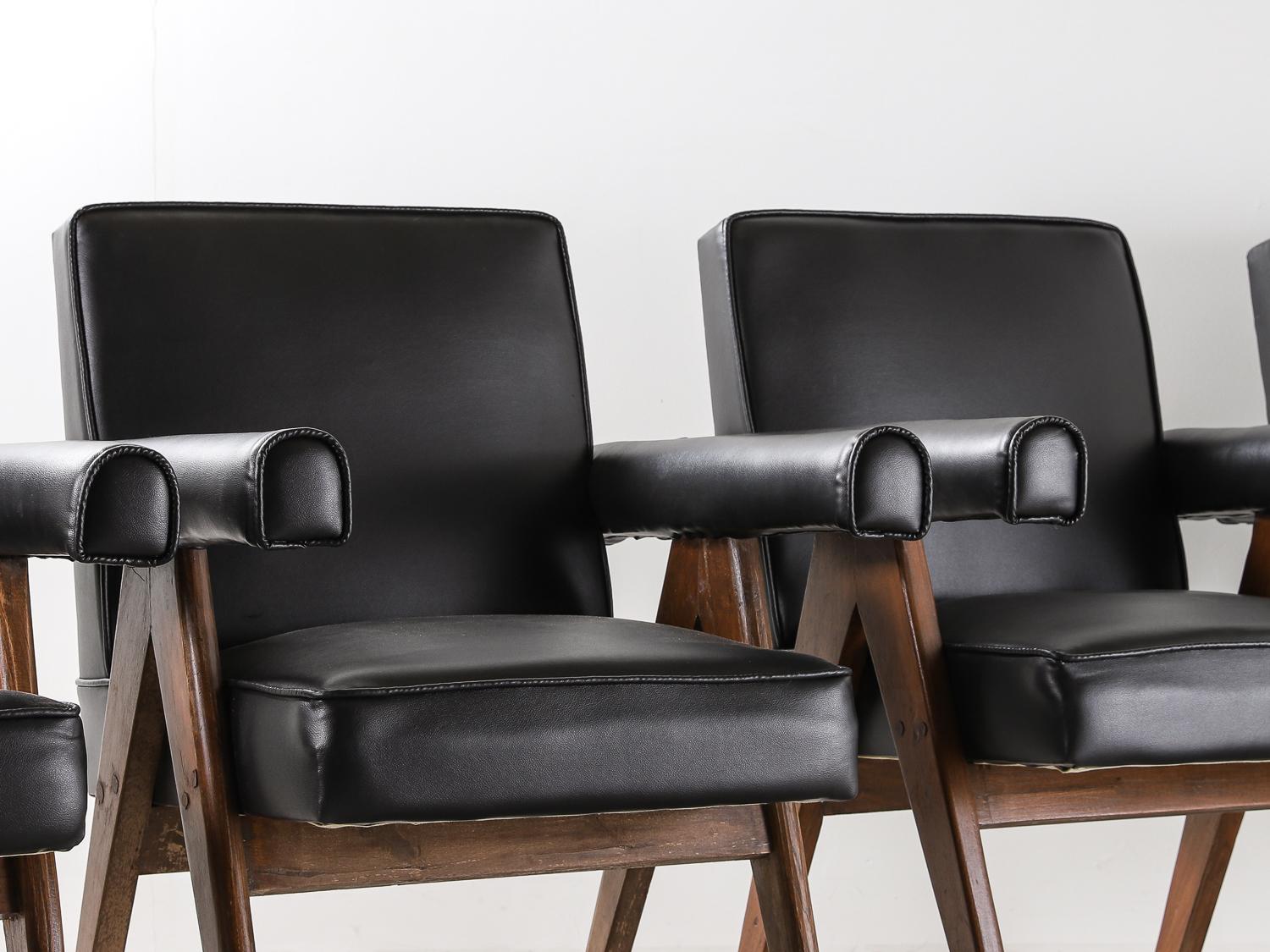 Faux Leather Set Of 4 Pierre Jeanneret ‘Committee’ Chairs, model No. PJ-SI-30-A For Sale