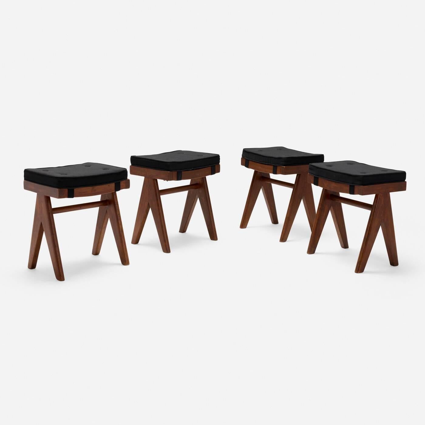 Set of 4 Pierre Jeanneret Stools from Chandigarh Authentic Mid-Century Modern In Good Condition For Sale In Bonita Springs, FL