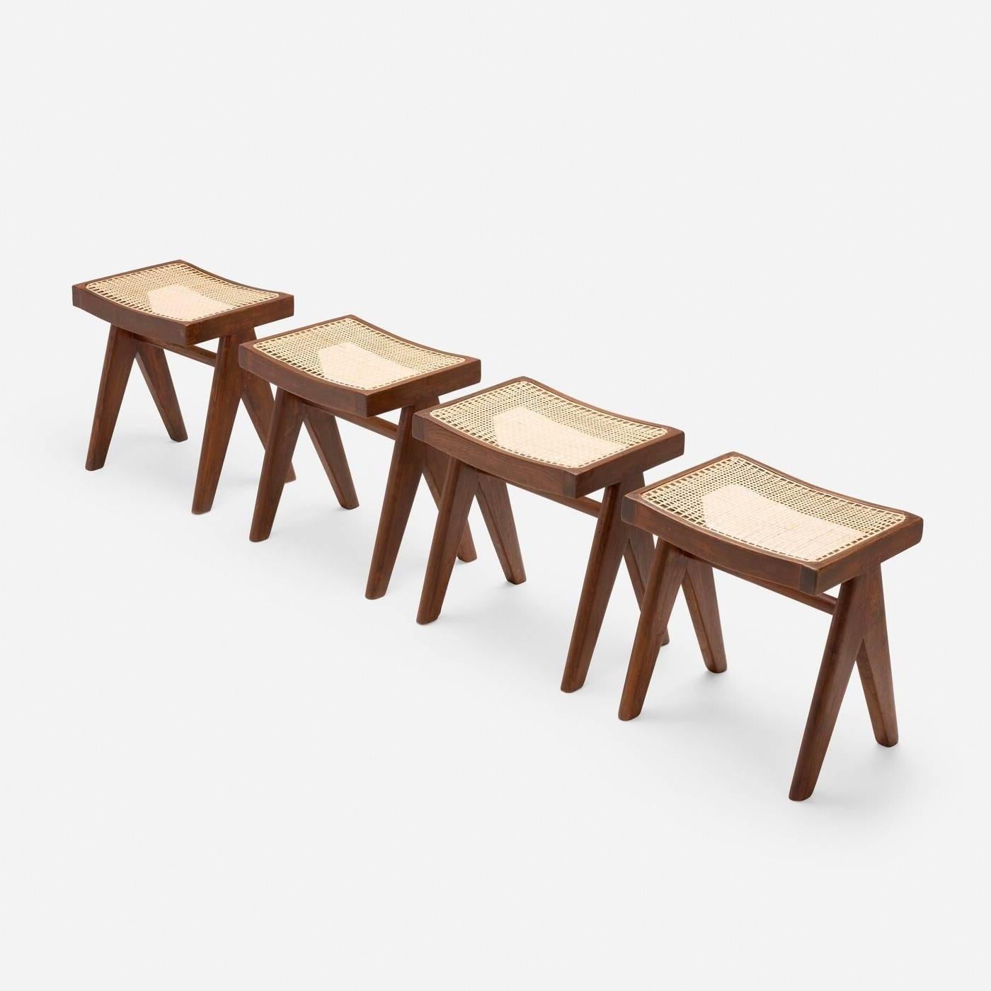 Indian Set of 4 Pierre Jeanneret Stools from Chandigarh Authentic Mid-Century Modern For Sale