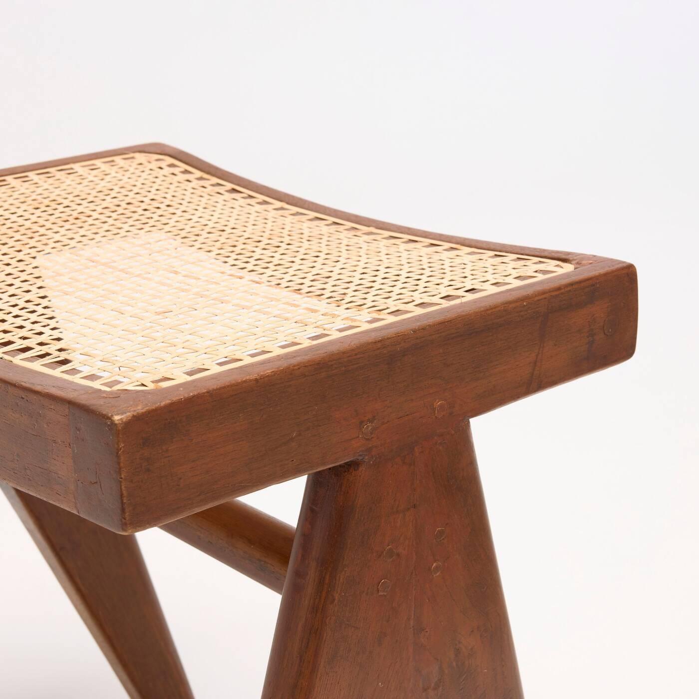 Upholstery Set of 4 Pierre Jeanneret Stools from Chandigarh Authentic Mid-Century Modern For Sale