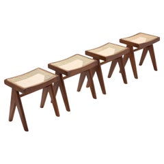 Set of 4 Pierre Jeanneret Stools from Chandigarh Authentic Mid-Century Modern