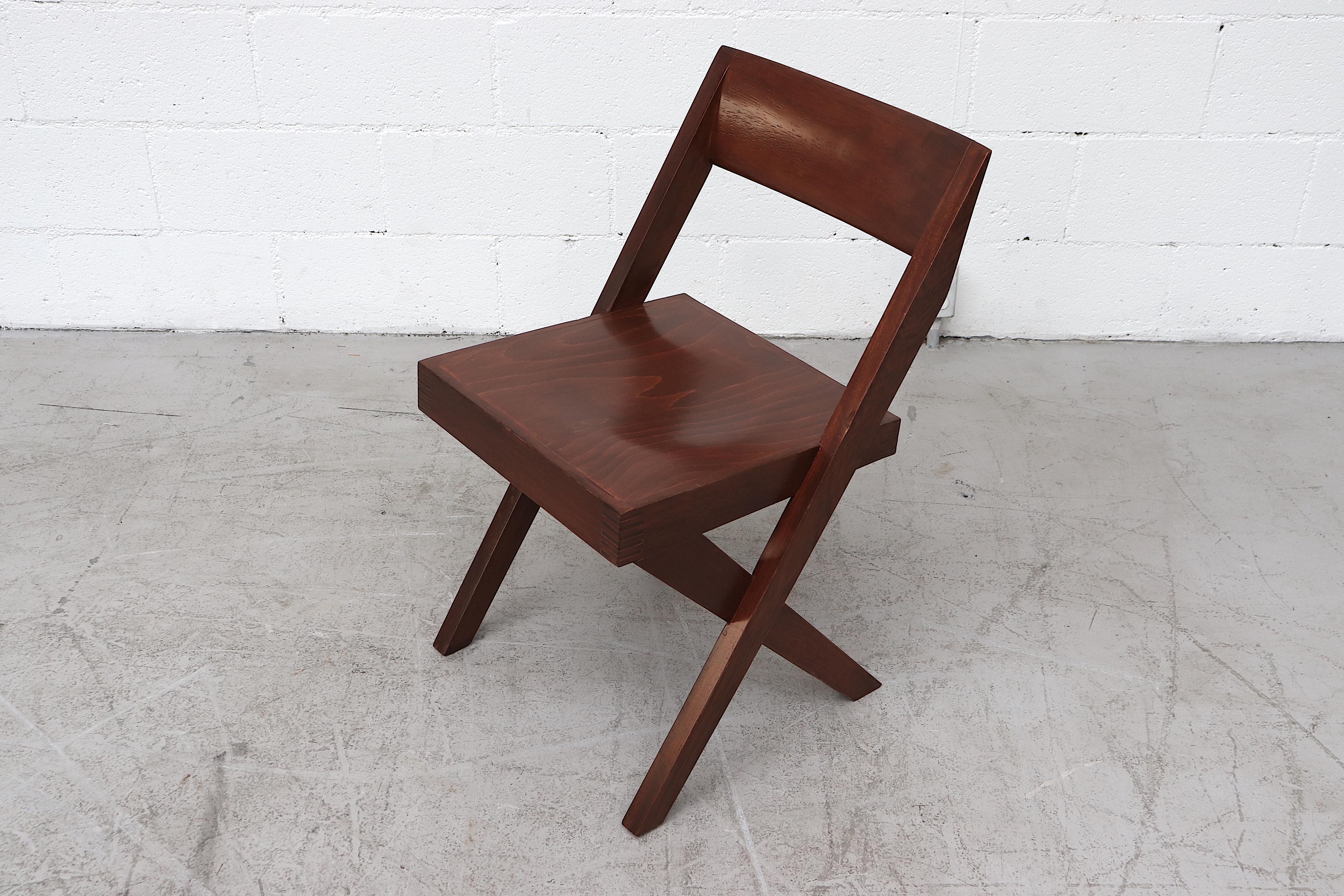 Set of 4 Pierre Jeanneret Style Wood Dining Chairs In Good Condition In Los Angeles, CA