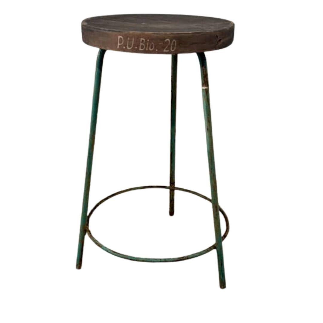 Mid-Century Modern Set of 4 Pierre Jeanneret Teak and Iron Stools PJ-SI-57-A, Chandigarh, 1952 For Sale
