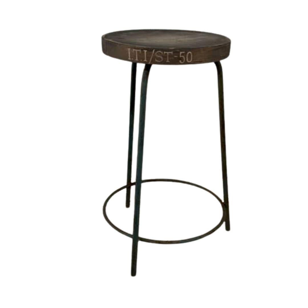 Indian Set of 4 Pierre Jeanneret Teak and Iron Stools PJ-SI-57-A, Chandigarh, 1952 For Sale