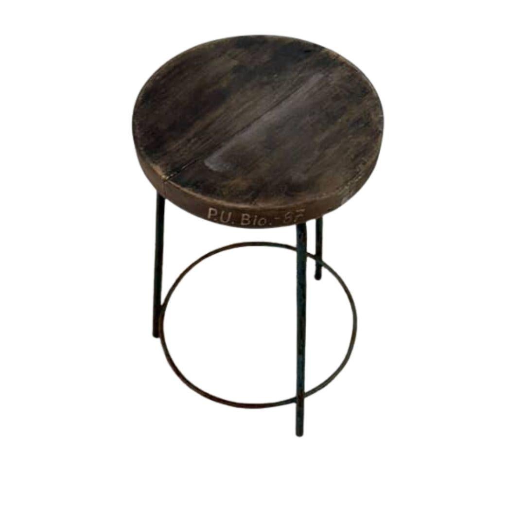Mid-20th Century Set of 4 Pierre Jeanneret Teak and Iron Stools PJ-SI-57-A, Chandigarh, 1952 For Sale