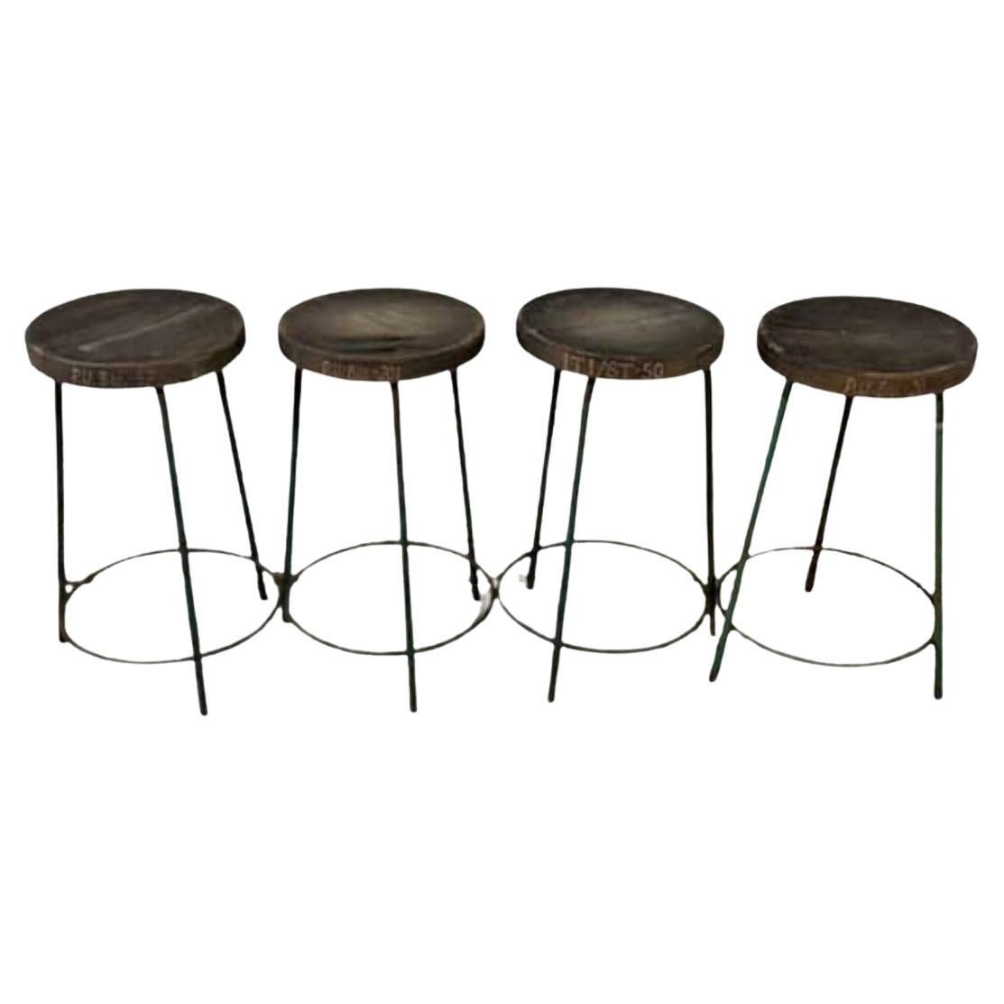 Set of 4 Pierre Jeanneret Teak and Iron Stools PJ-SI-57-A, Chandigarh, 1952 For Sale