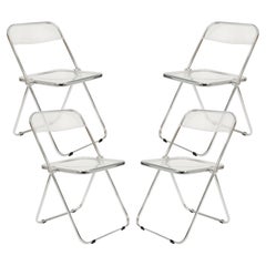 Set Of 4 Pila Folding Lucite Chairs By Piretti For Castelli With Original Box