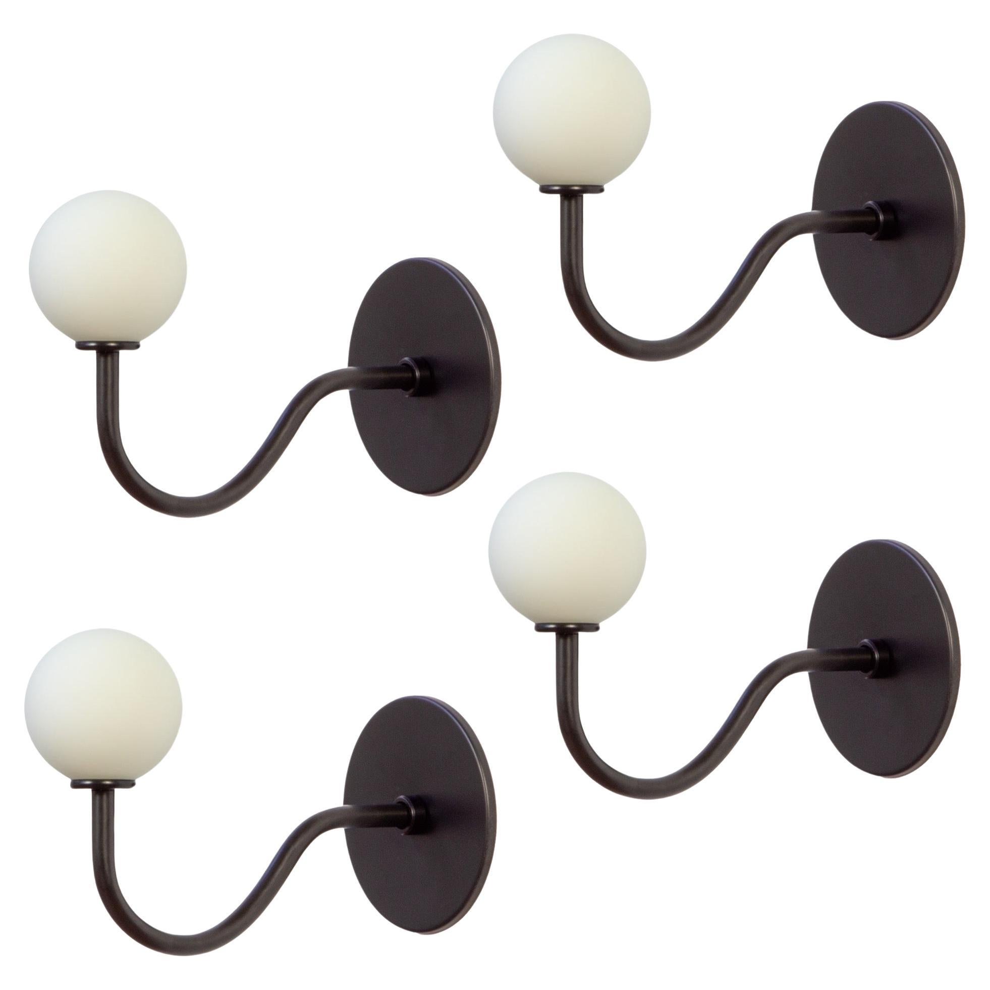 Set of 4 Pin Up Wall Sconces by Research.Lighting, Black, 3in Glass, MTO