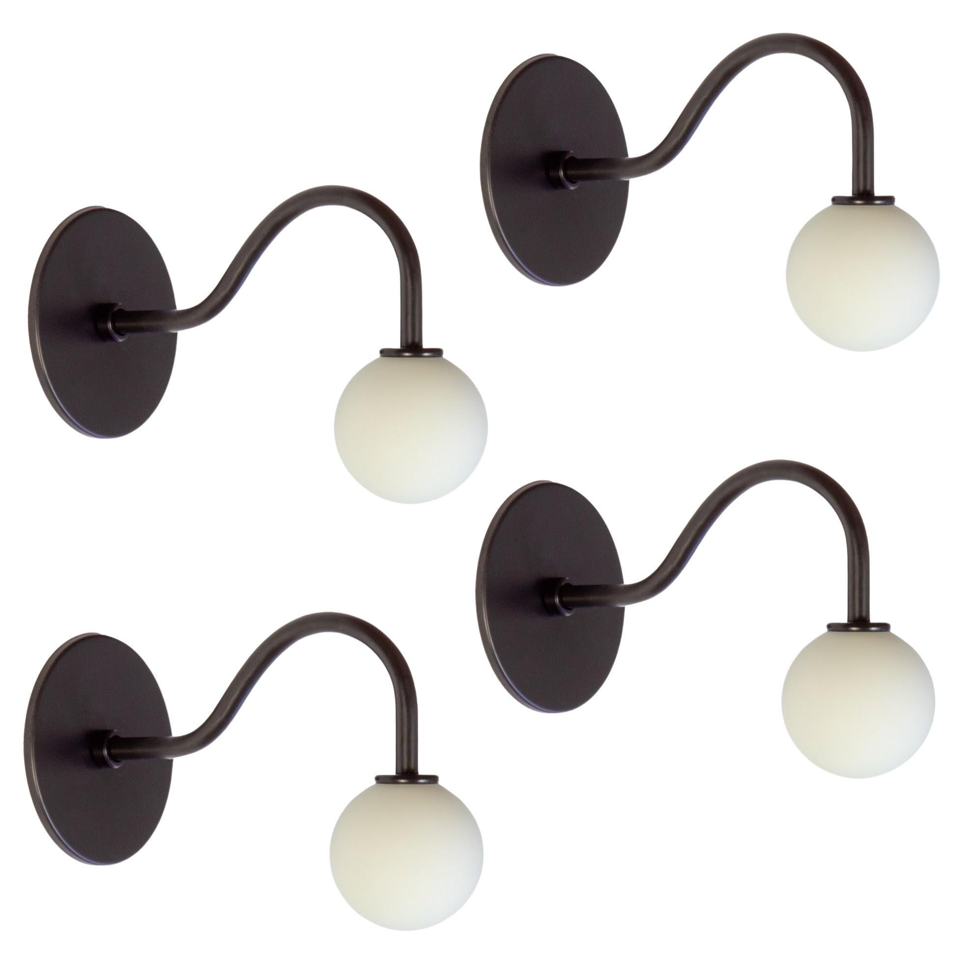 Set of 4 Pin Up Wall Sconces by Research.Lighting, Black, 3in Glass, MTO