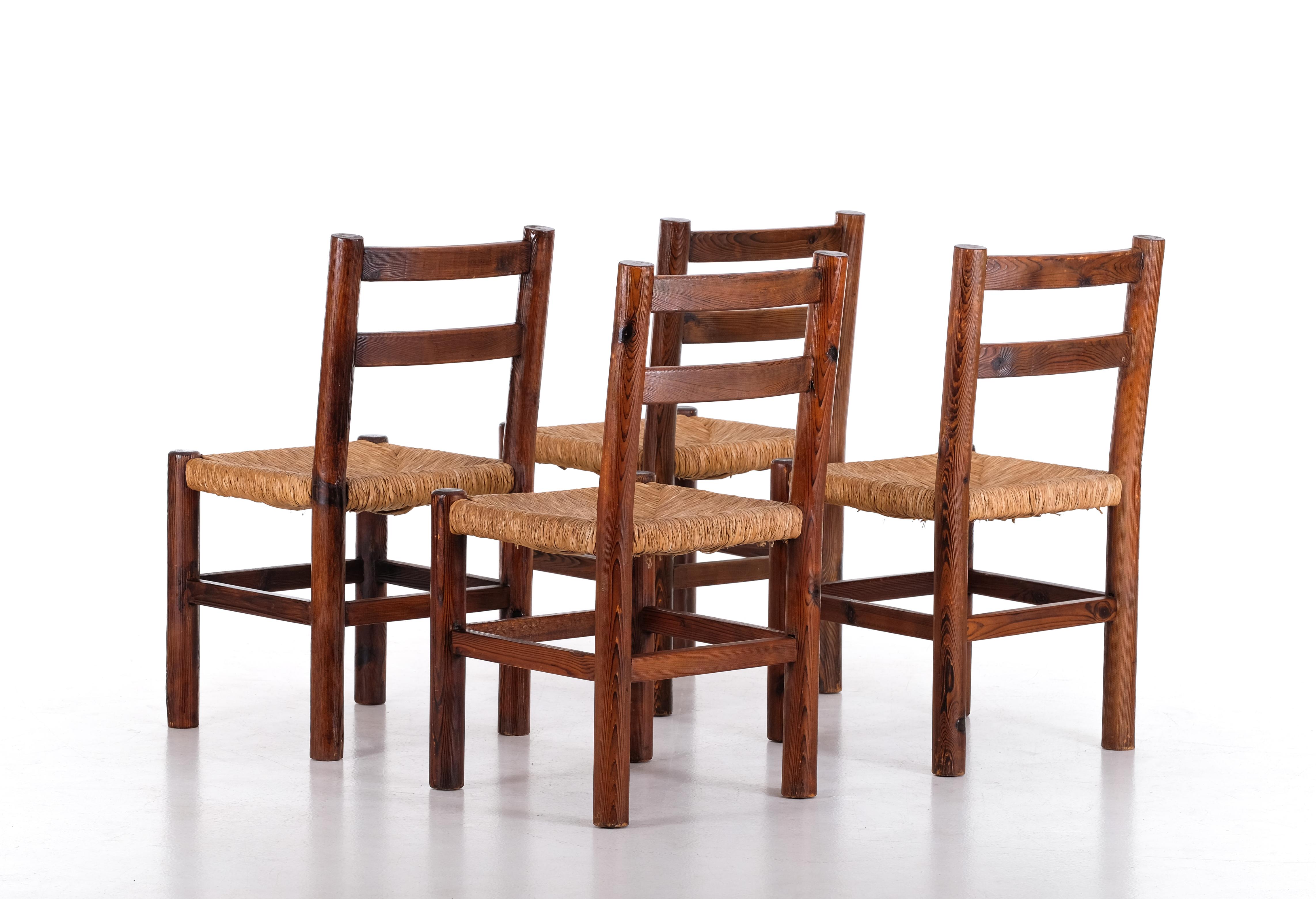 20th Century Set of 4 pine chairs, 1960s For Sale