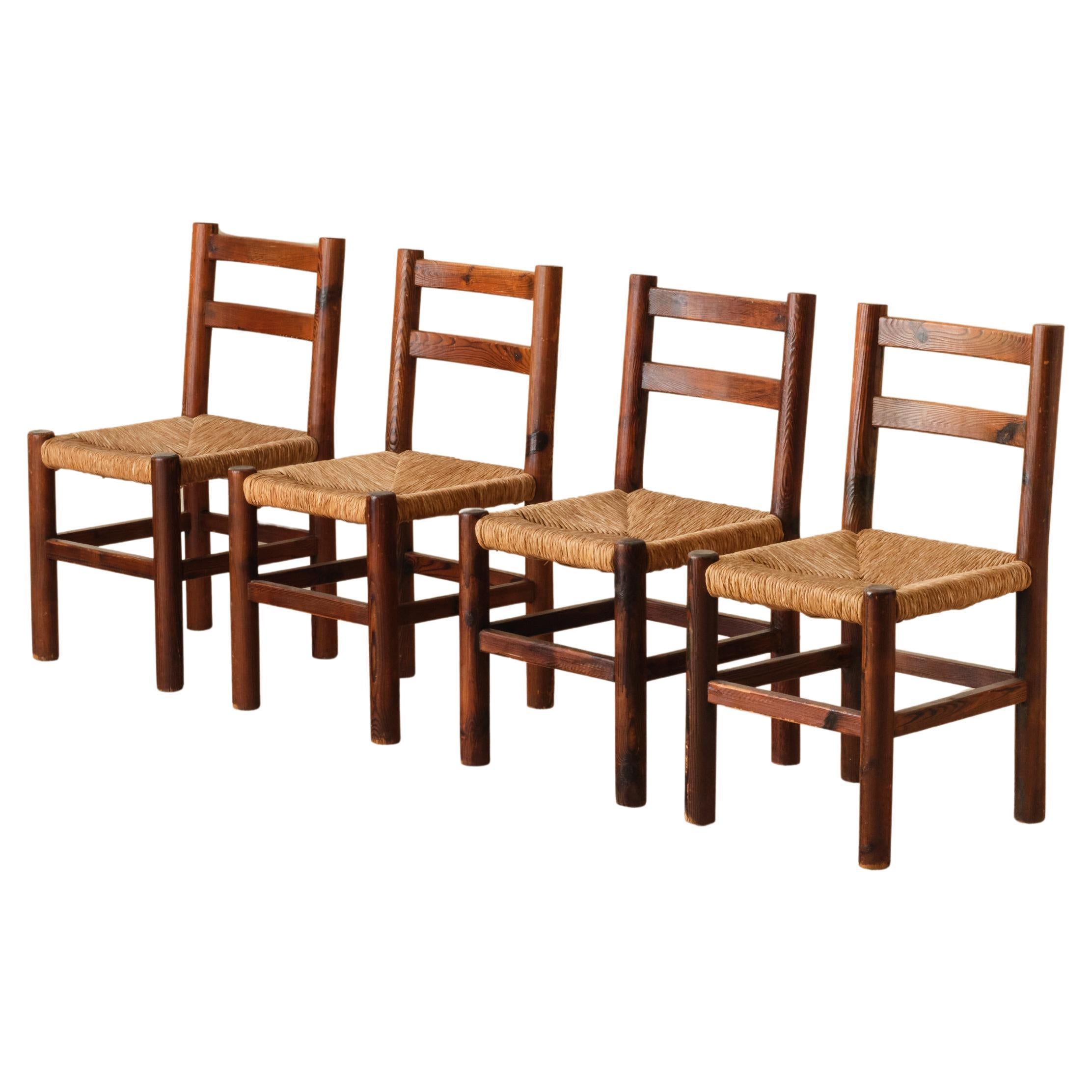 Set of 4 pine chairs, 1960s in vendita