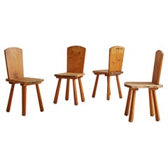 Set of 4 Pine Dining Chairs Attributed to René Faublee, France 1960s