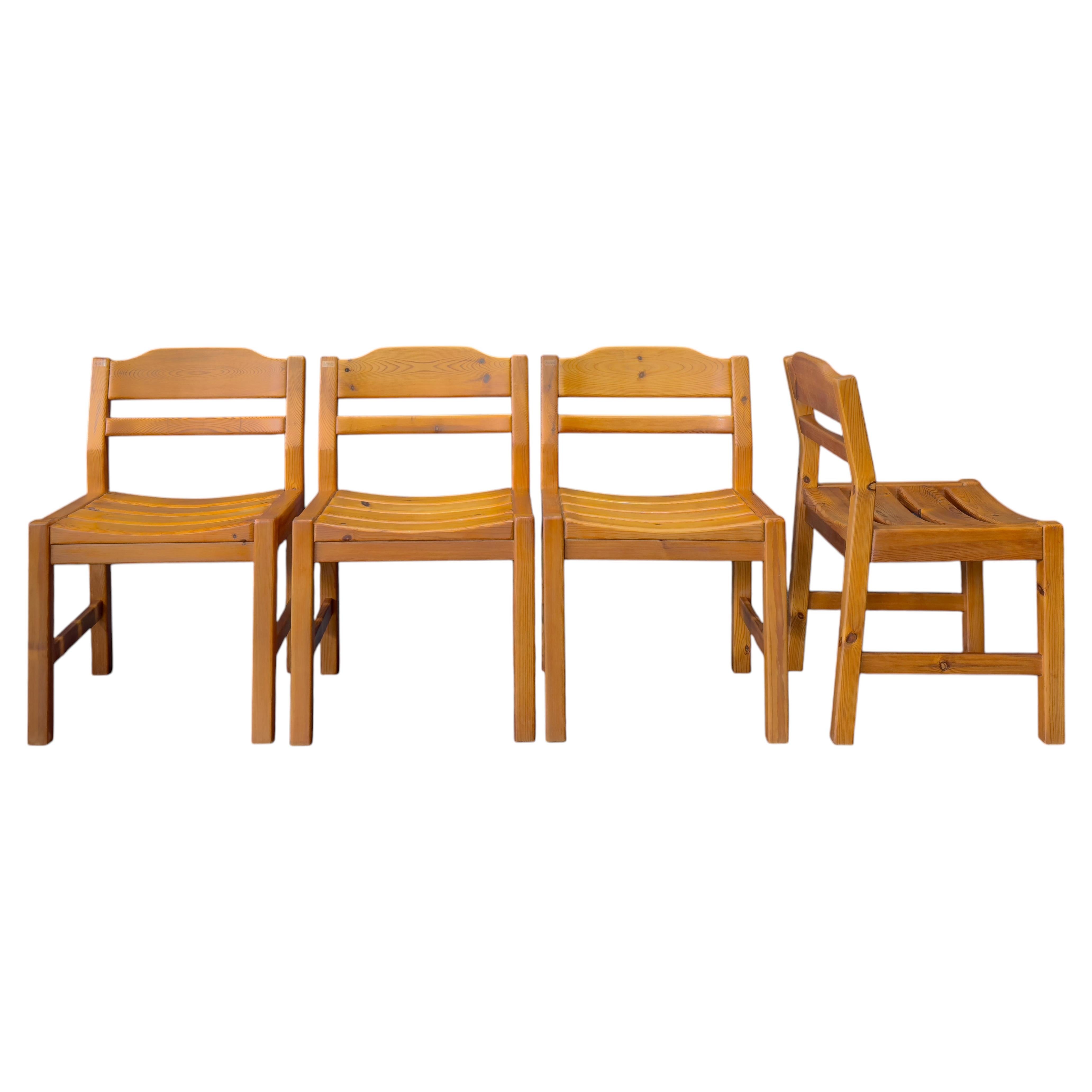 Set Of 4 Pine Dining Chairs