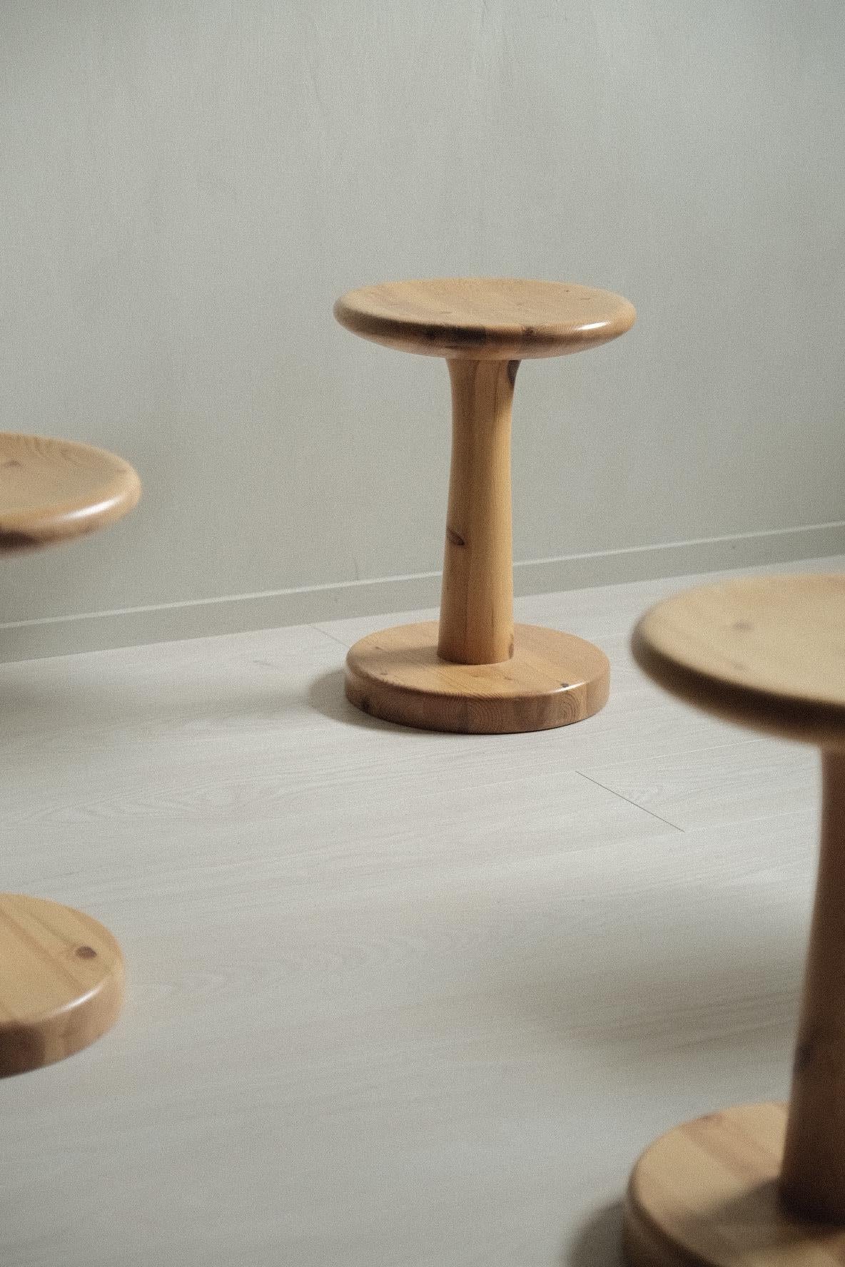 A set of Pine stools designed by Rainer Daumiller for Hirthals Savværk, Denmark. 1970s. 

Perfect as a supplement for the dining table or as side tables.