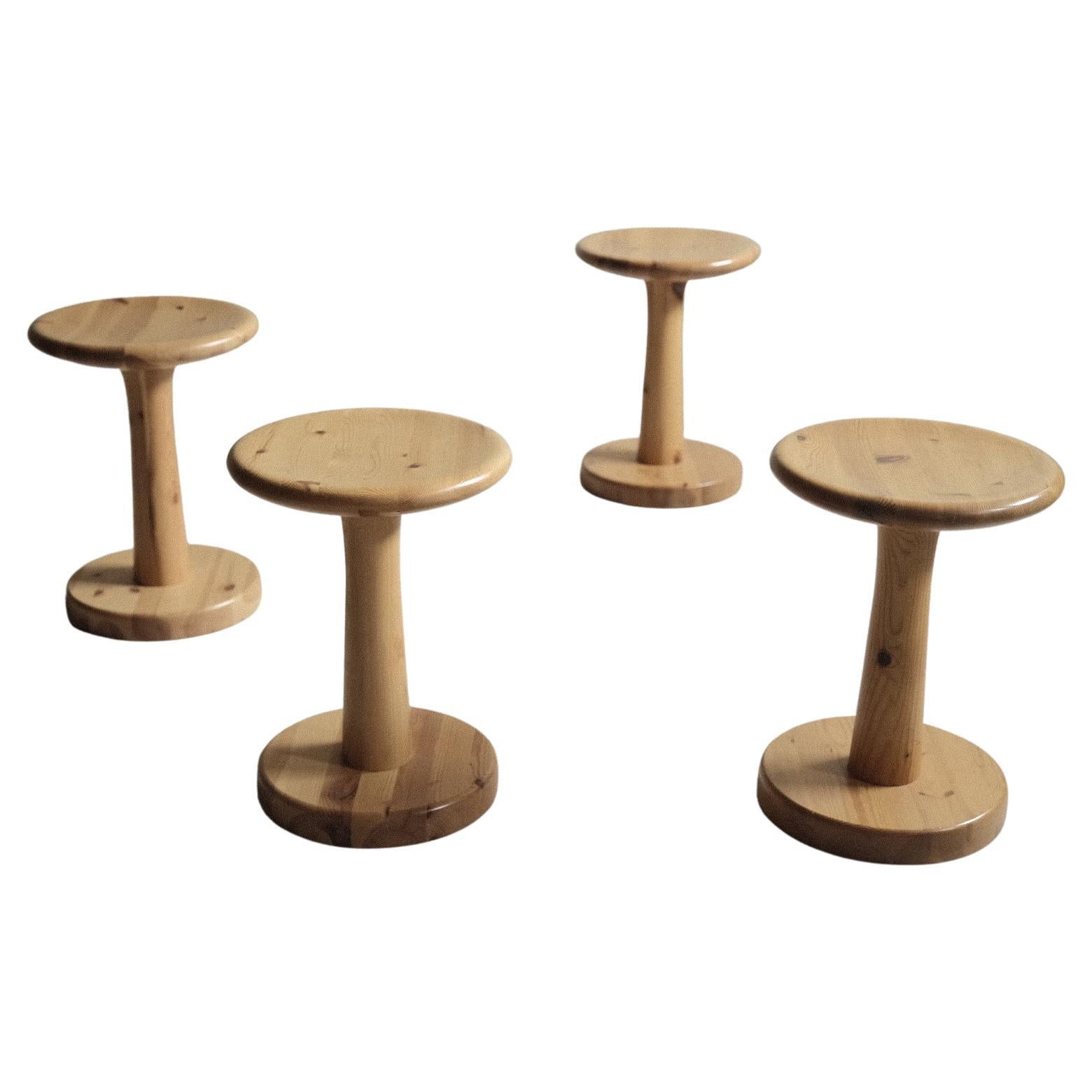 Set of 4 Pine Stools by Rainer Daumiller for Hirthals Savværk, Denmark, 1970s