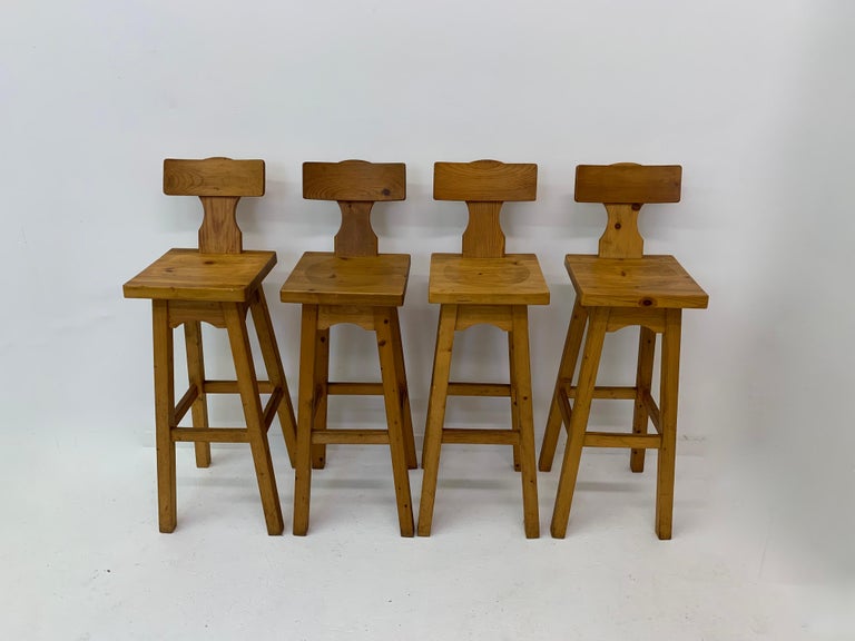 Set of 4 Pine Wood Bar Stools, 1970’s at 1stDibs knotty pine bar stools, pine bar stools