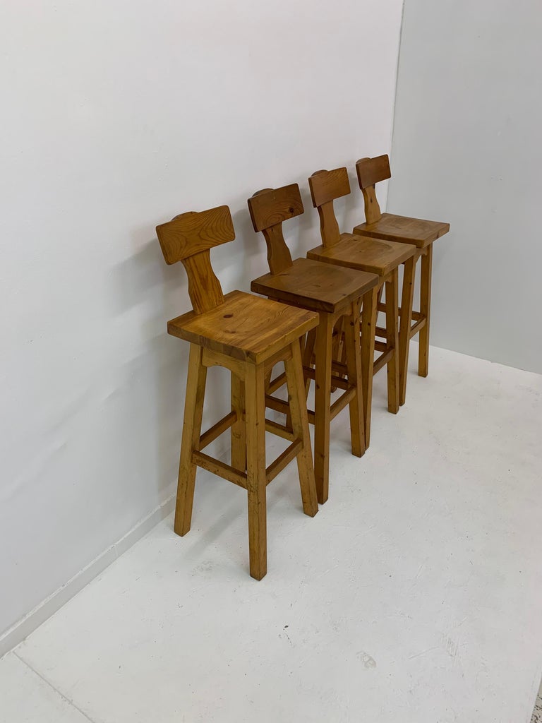 Set of 4 Pine Wood Bar Stools, 1970’s at 1stDibs knotty pine bar